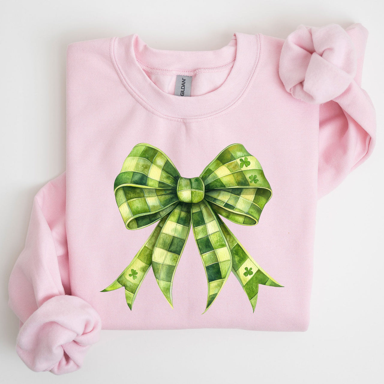 Checkered Coquette Bow Shamrock Clover Lucky Retro Irish Lucky Charm St Patrick's Day Sweatshirt