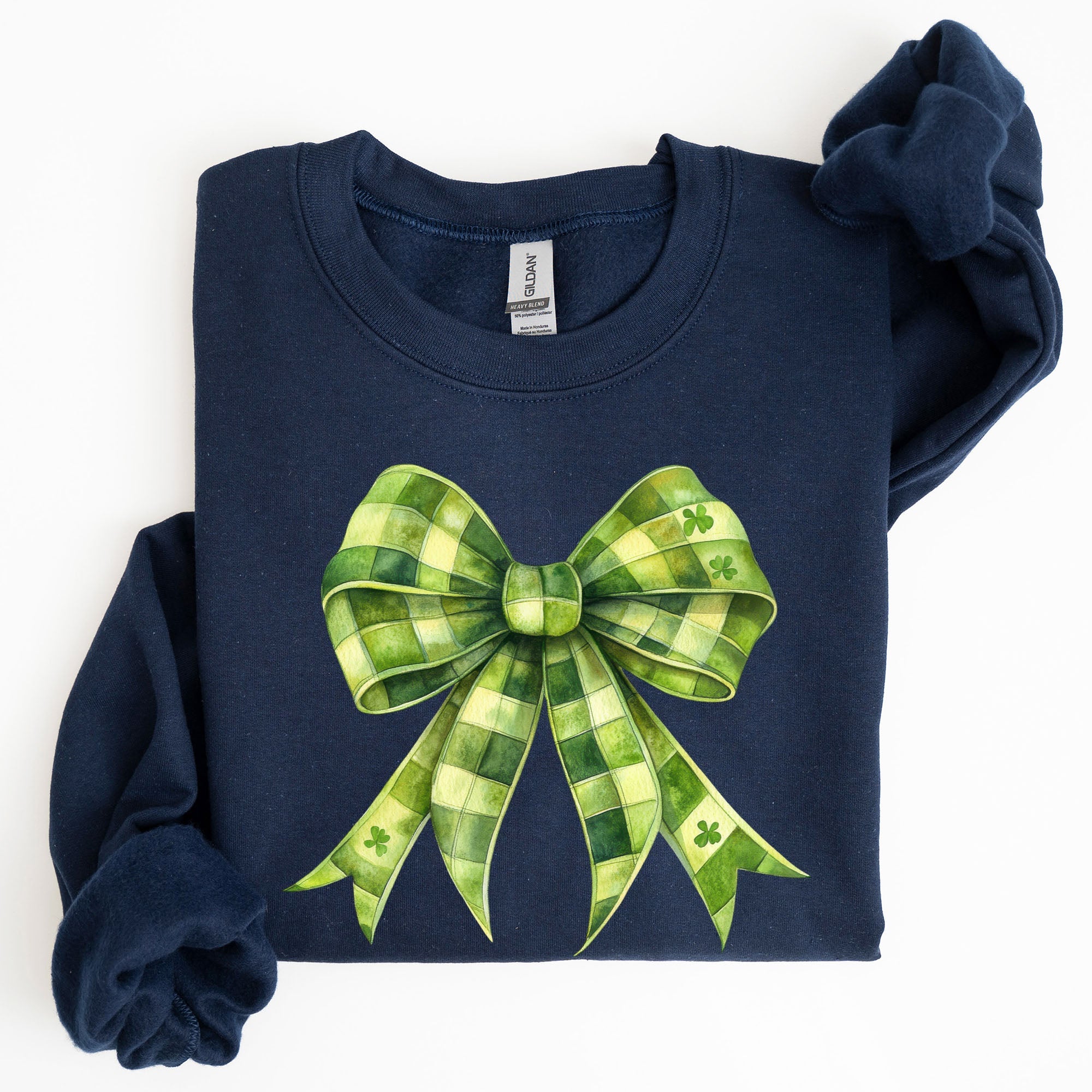 Checkered Coquette Bow Shamrock Clover Lucky Retro Irish Lucky Charm St Patrick's Day Sweatshirt