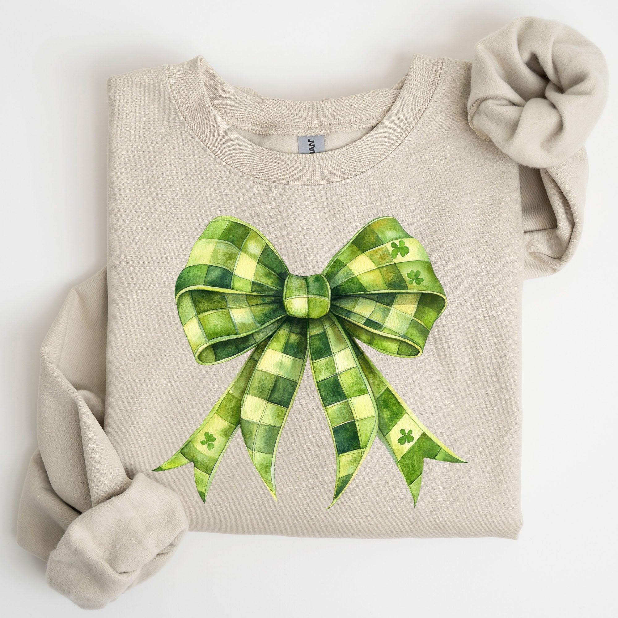 Checkered Coquette Bow Shamrock Clover Lucky Retro Irish Lucky Charm St Patrick's Day Sweatshirt