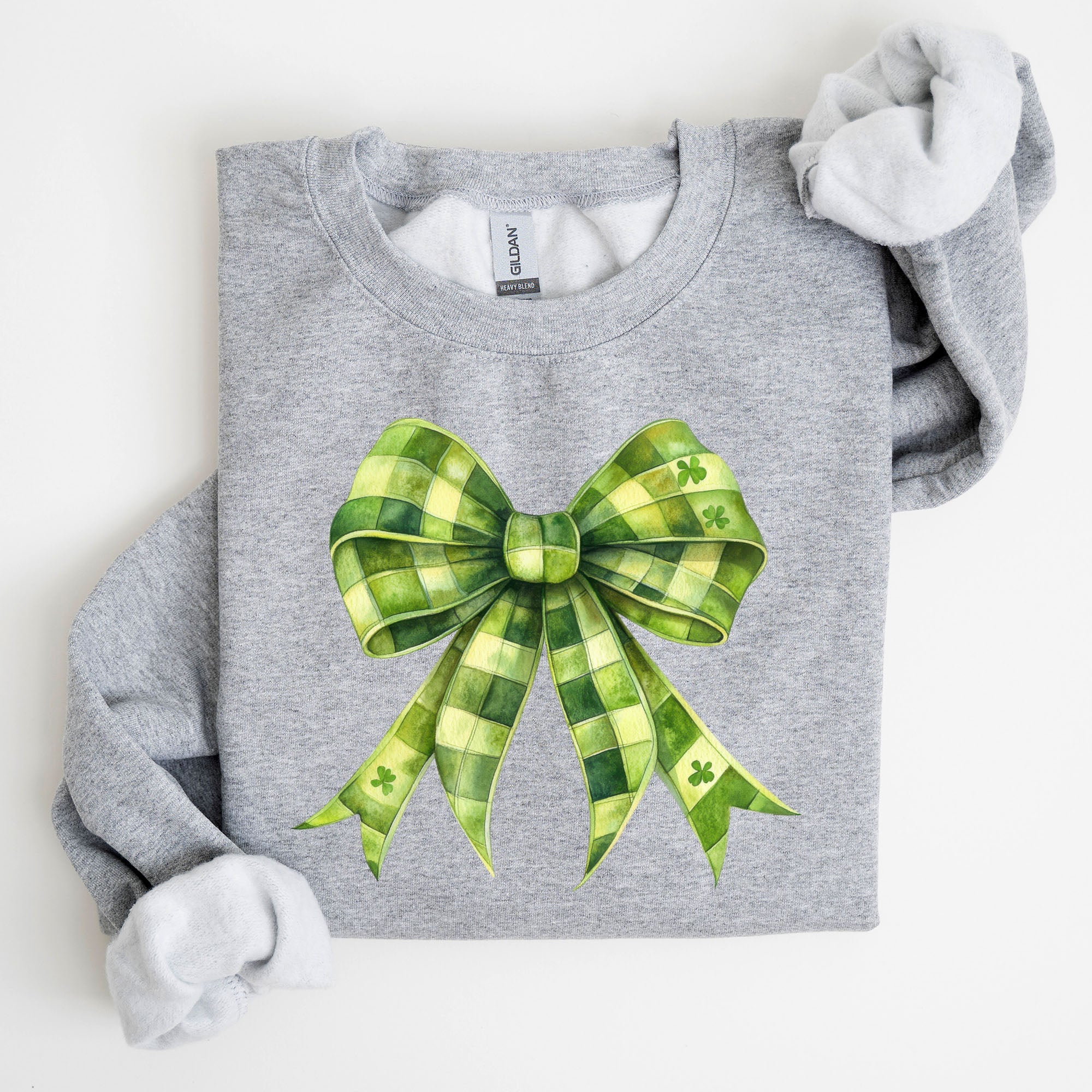 Checkered Coquette Bow Shamrock Clover Lucky Retro Irish Lucky Charm St Patrick's Day Sweatshirt
