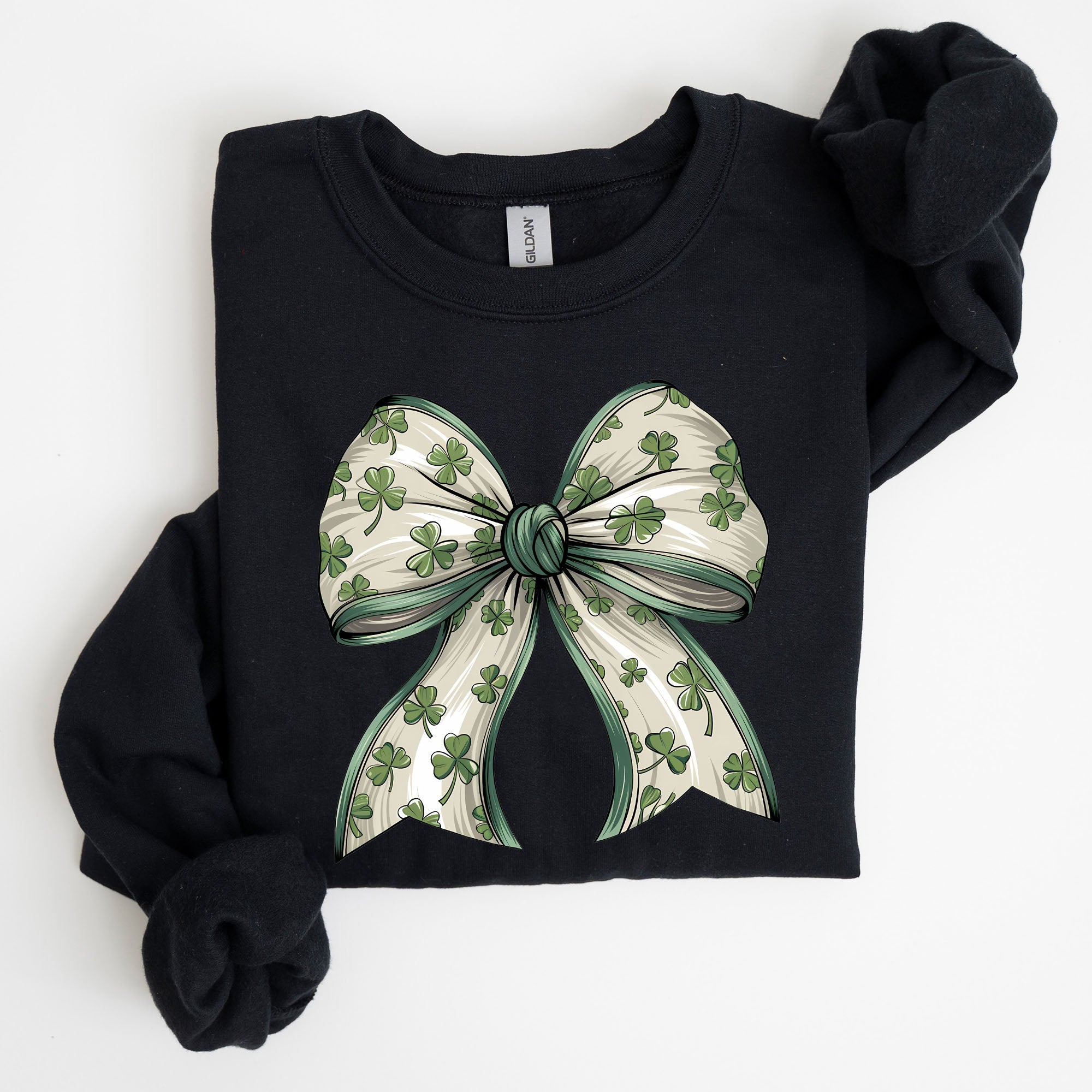 Coquette Lucky Bow Shamrock Clover Irish Lucky Charm St Patrick's Day Sweatshirt