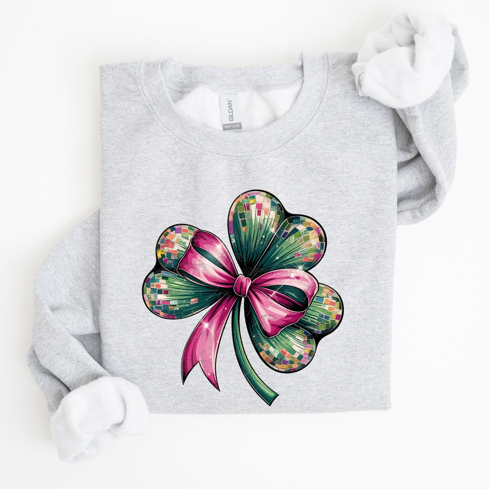 Coquette Disco Ball Bow Shamrock Clover Irish Lucky Lucky Charm St Patrick's Day Sweatshirt
