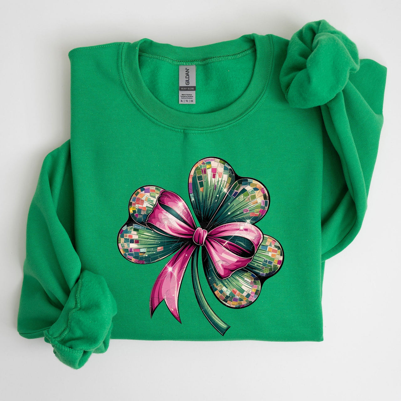Coquette Disco Ball Bow Shamrock Clover Irish Lucky Lucky Charm St Patrick's Day Sweatshirt