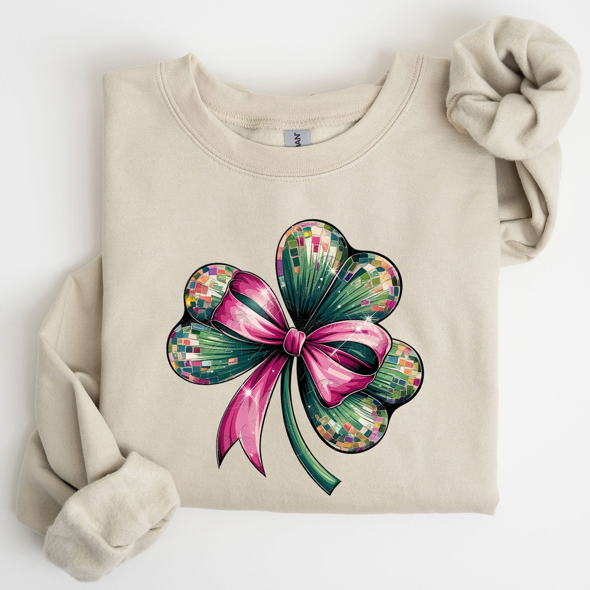 Coquette Disco Ball Bow Shamrock Clover Irish Lucky Lucky Charm St Patrick's Day Sweatshirt