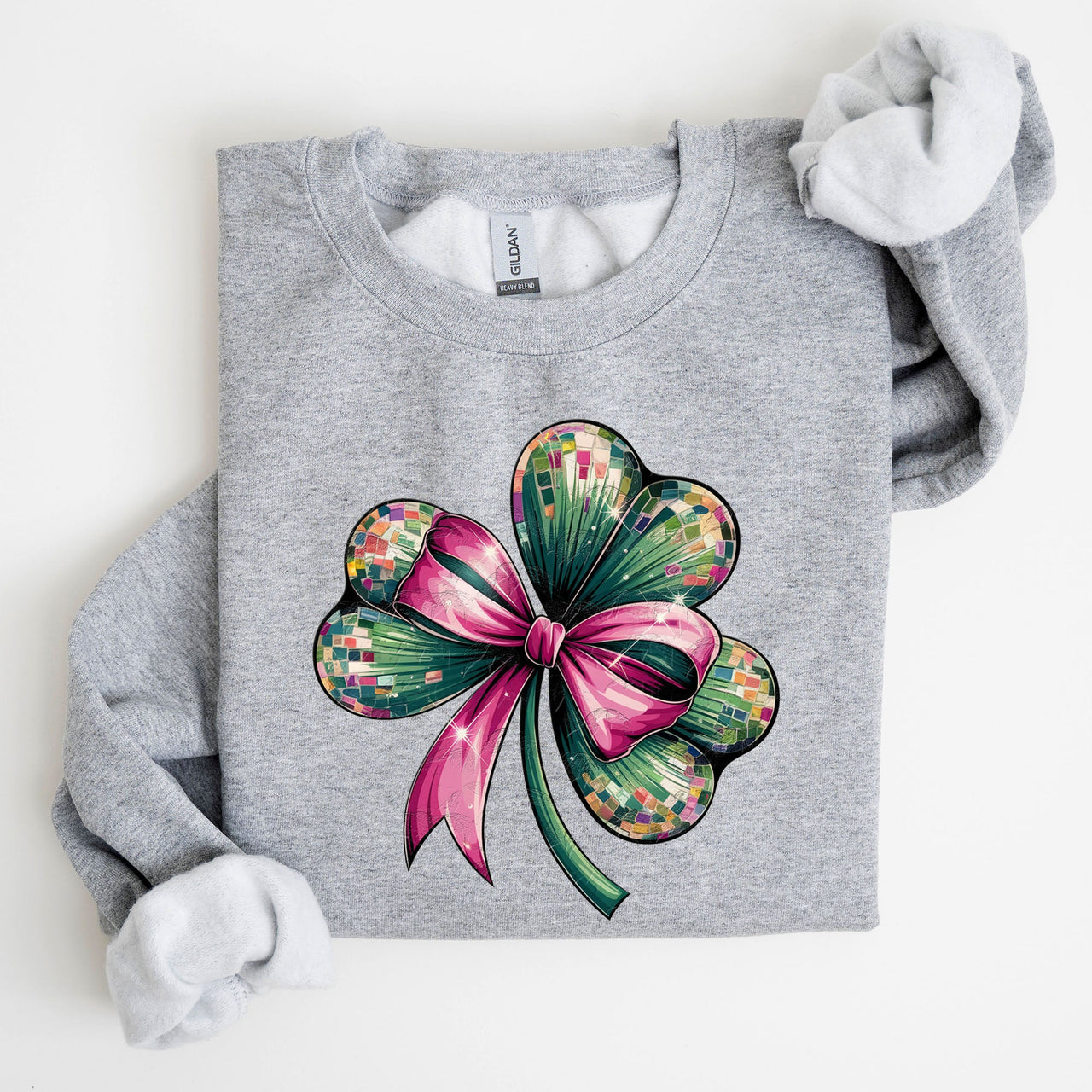 Coquette Disco Ball Bow Shamrock Clover Irish Lucky Lucky Charm St Patrick's Day Sweatshirt