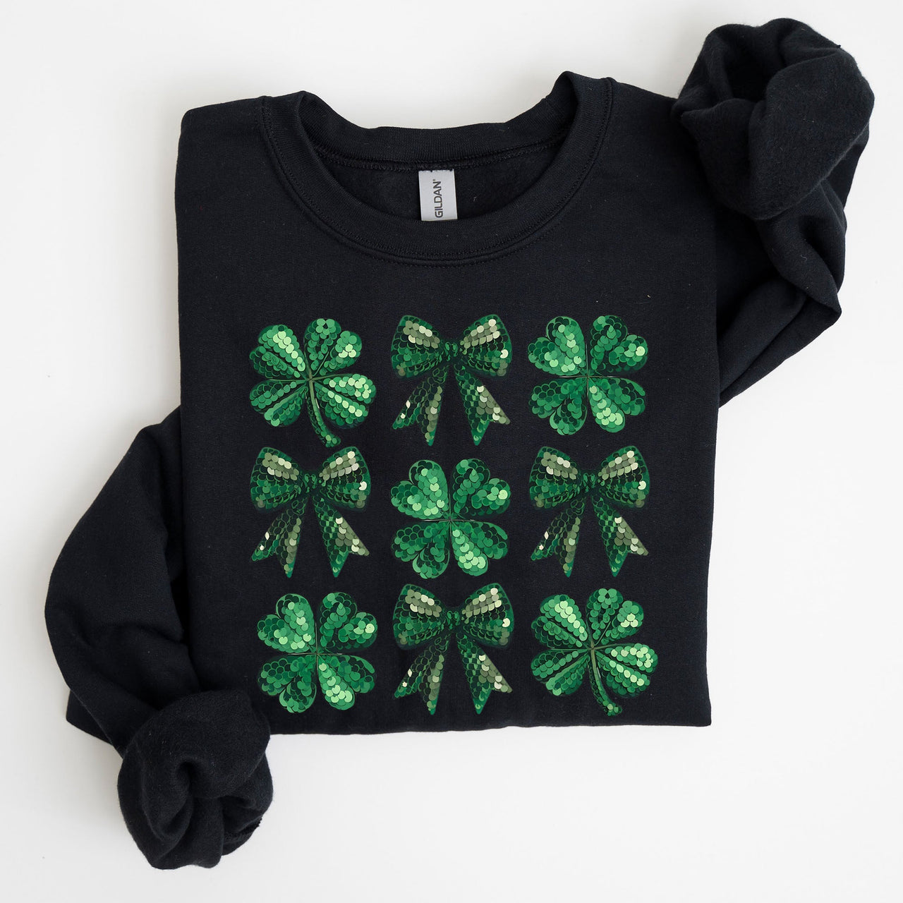St Patrick's Day Sequin Style Shamrock Clover Irish Lucky Charm Holiday Sweatshirt