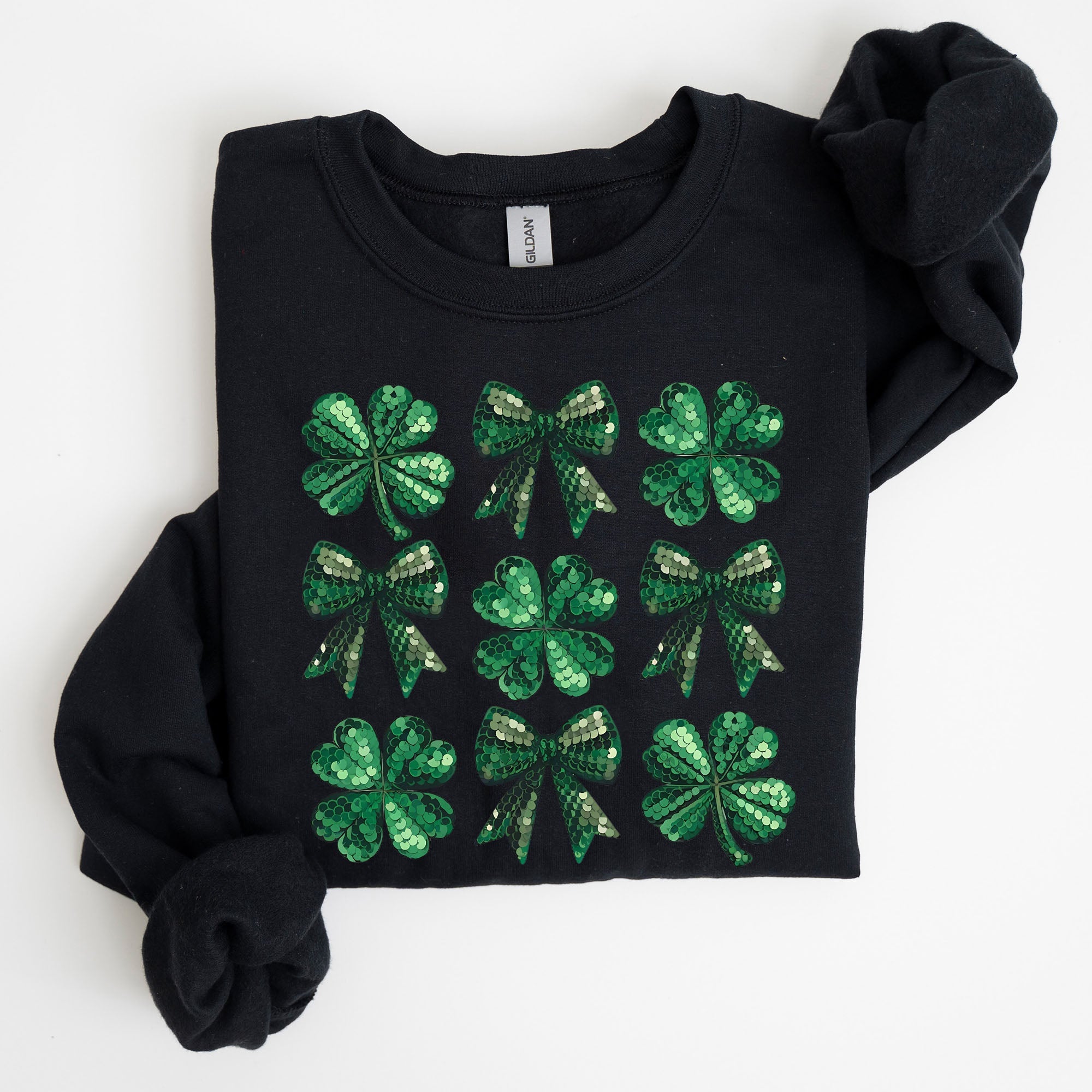 St Patrick's Day Sequin Style Shamrock Clover Irish Lucky Charm Holiday Sweatshirt