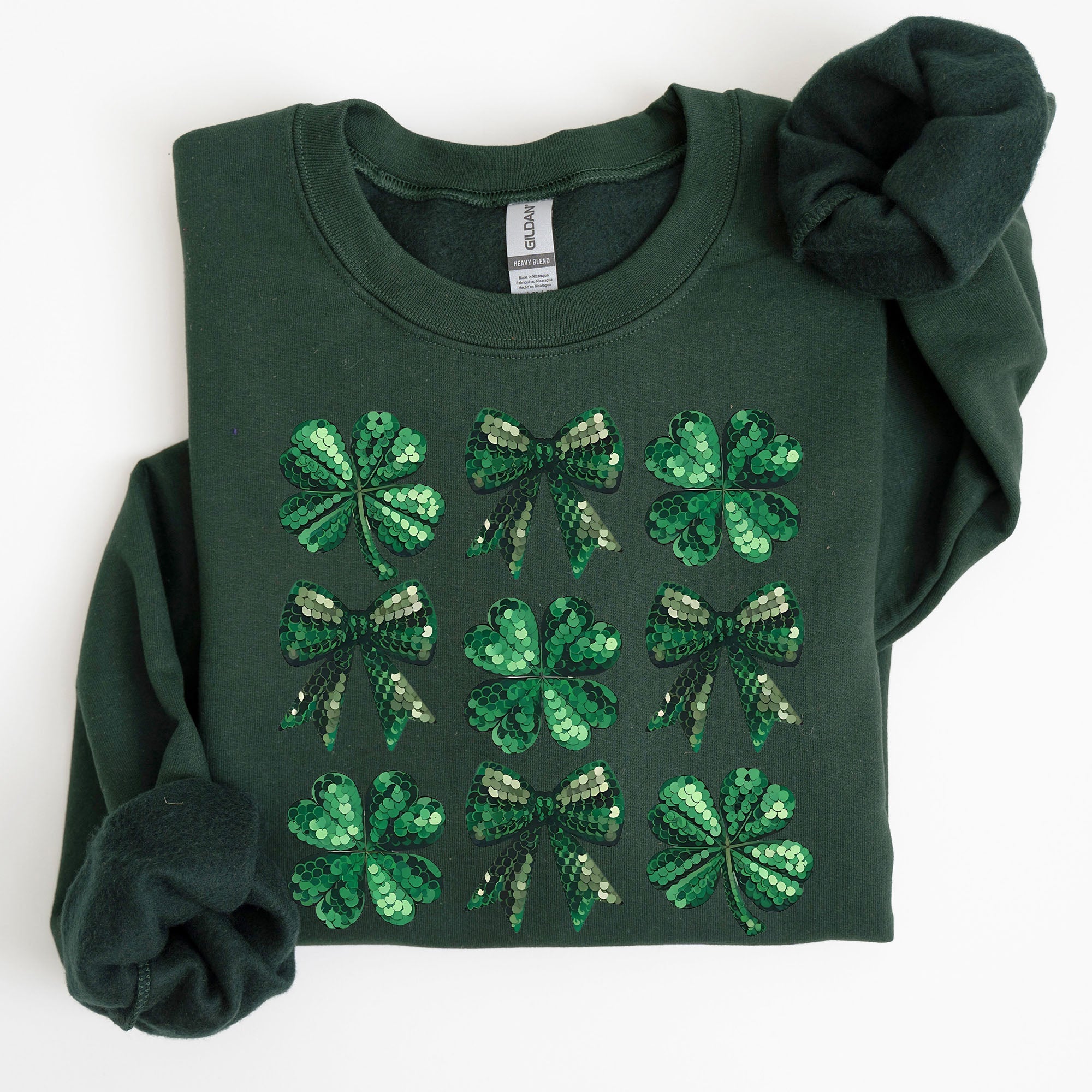 St Patrick's Day Sequin Style Shamrock Clover Irish Lucky Charm Holiday Sweatshirt
