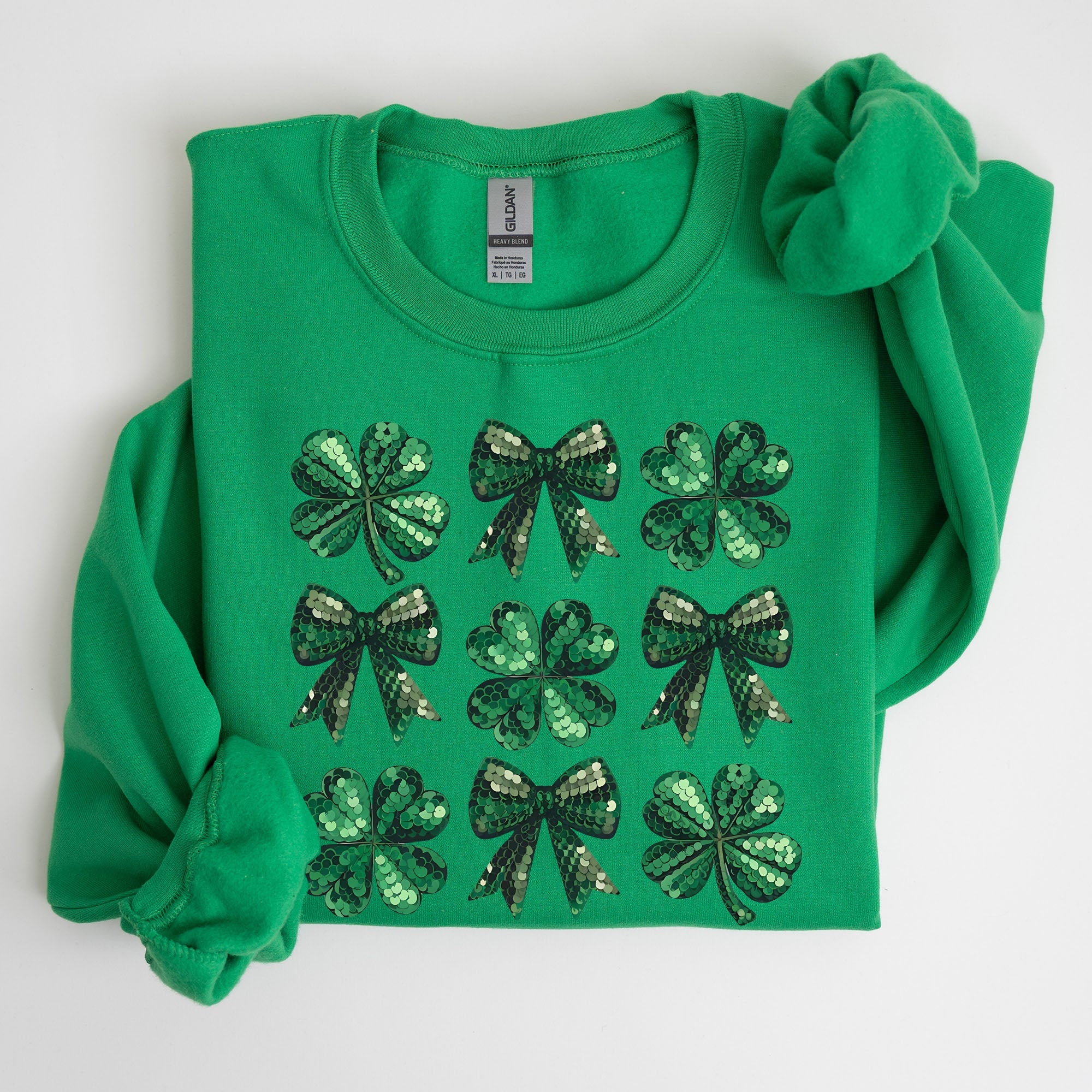 St Patrick's Day Sequin Style Shamrock Clover Irish Lucky Charm Holiday Sweatshirt