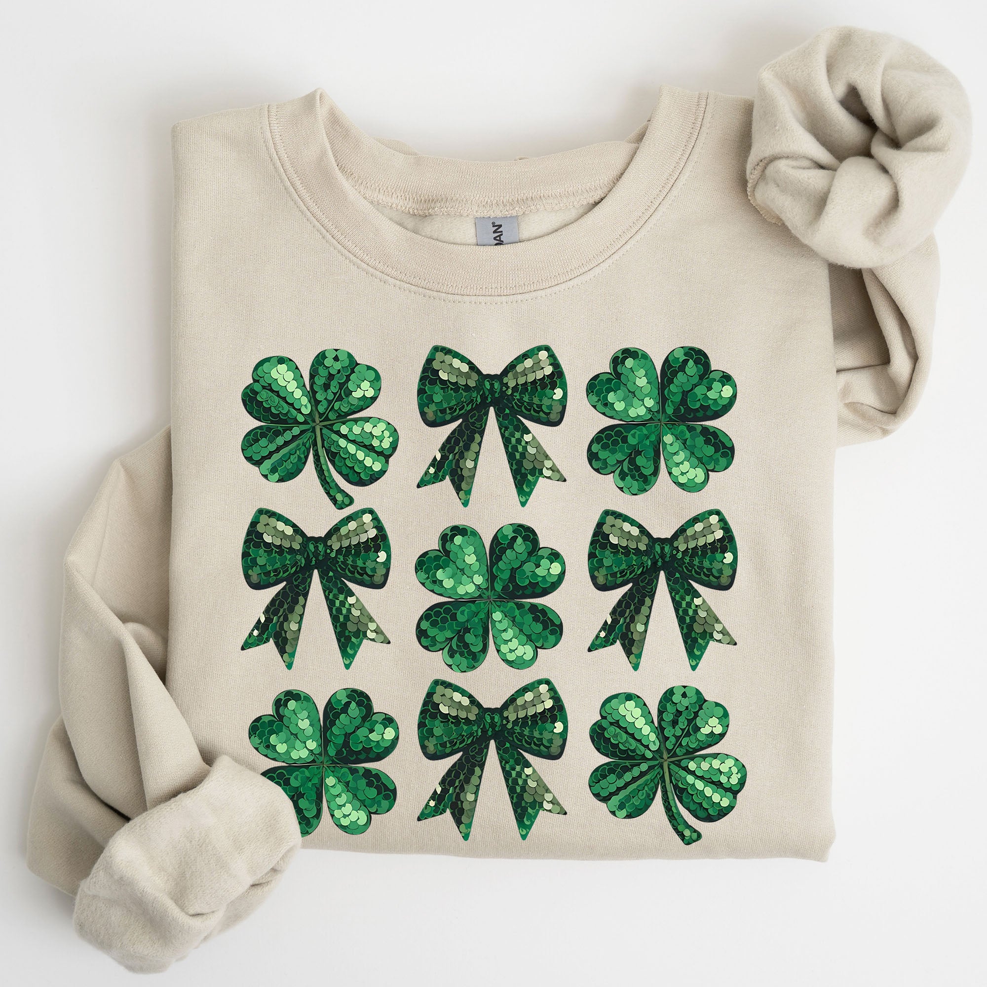 St Patrick's Day Sequin Style Shamrock Clover Irish Lucky Charm Holiday Sweatshirt