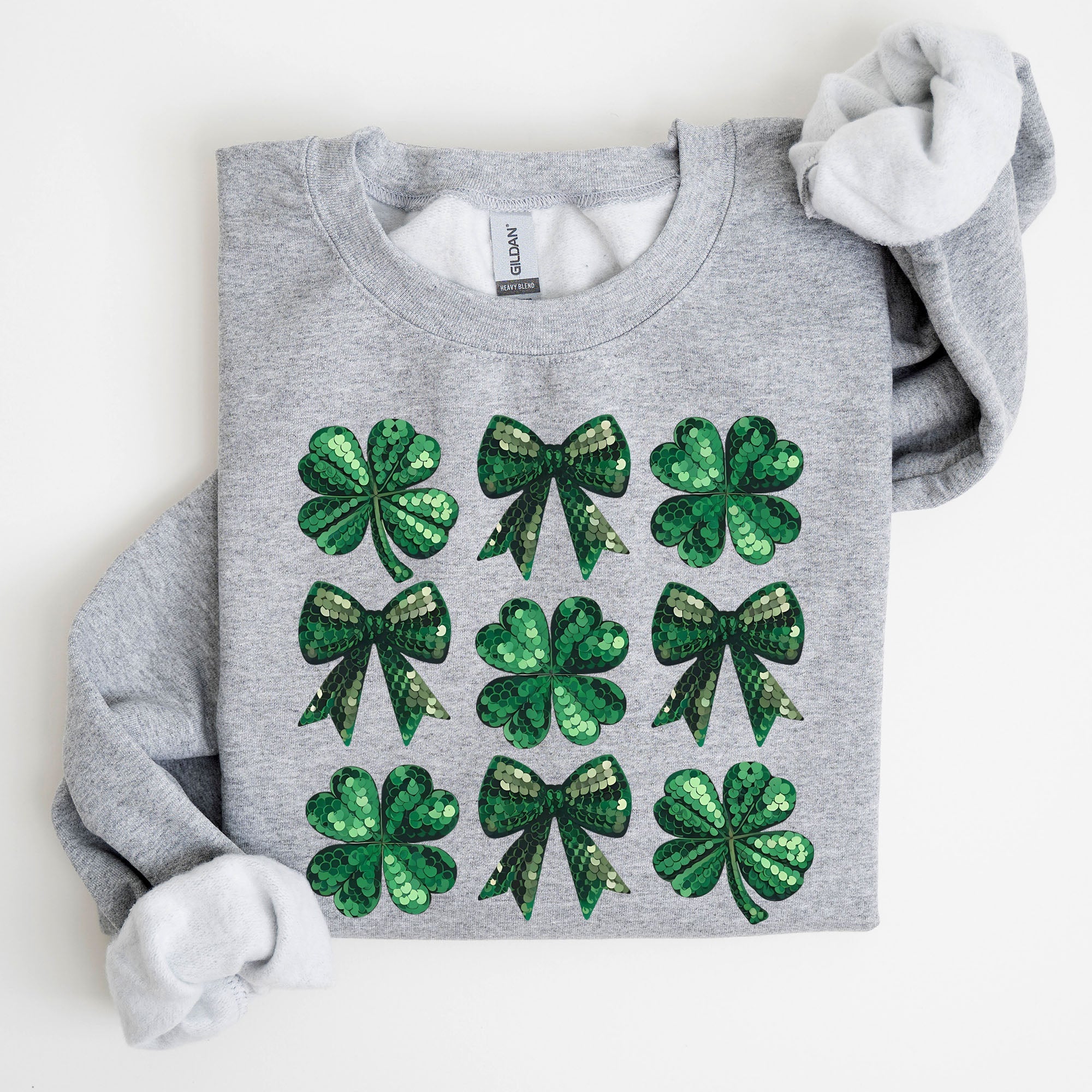 St Patrick's Day Sequin Style Shamrock Clover Irish Lucky Charm Holiday Sweatshirt