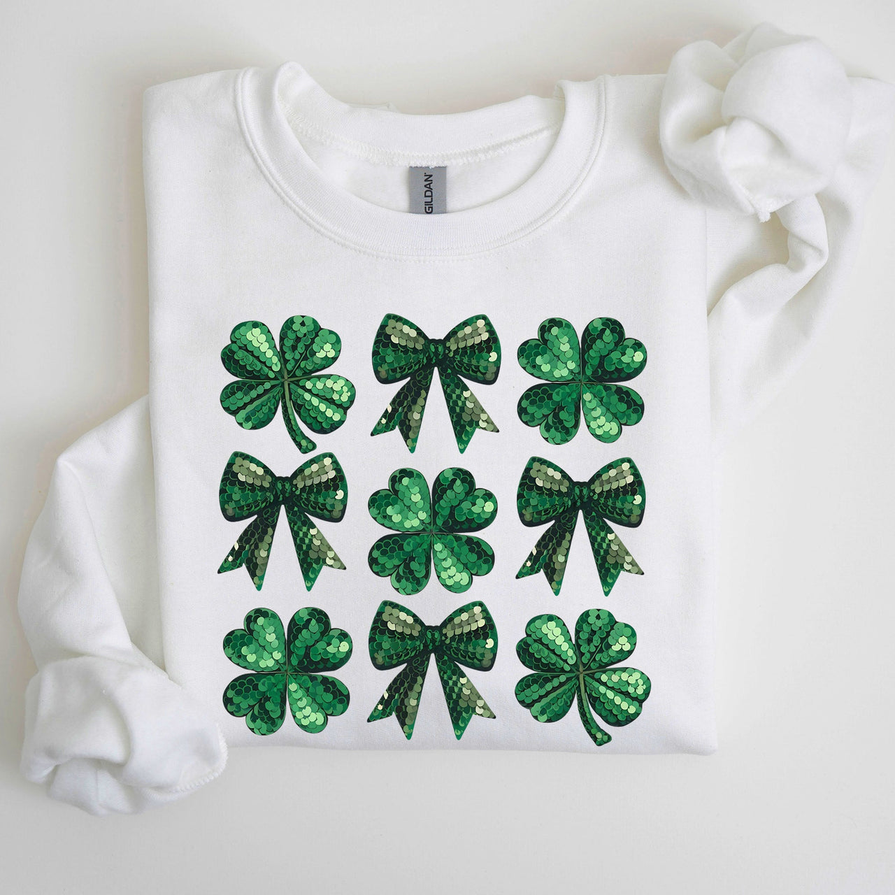 St Patrick's Day Sequin Style Shamrock Clover Irish Lucky Charm Holiday Sweatshirt