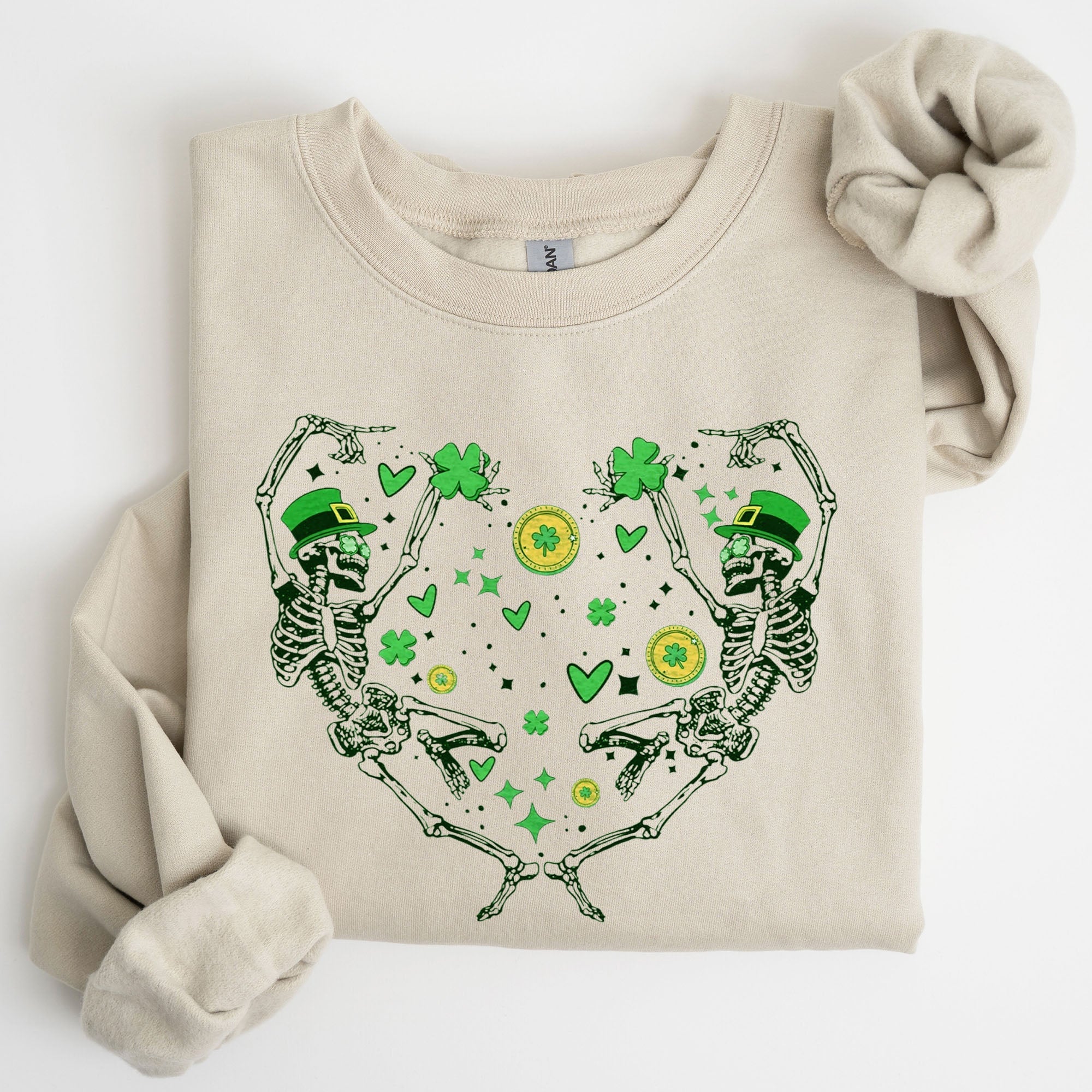 Dancing Skeletons Irish Lucky St Patrick's Day Clover Shamrock Charm Premium Sweatshirt