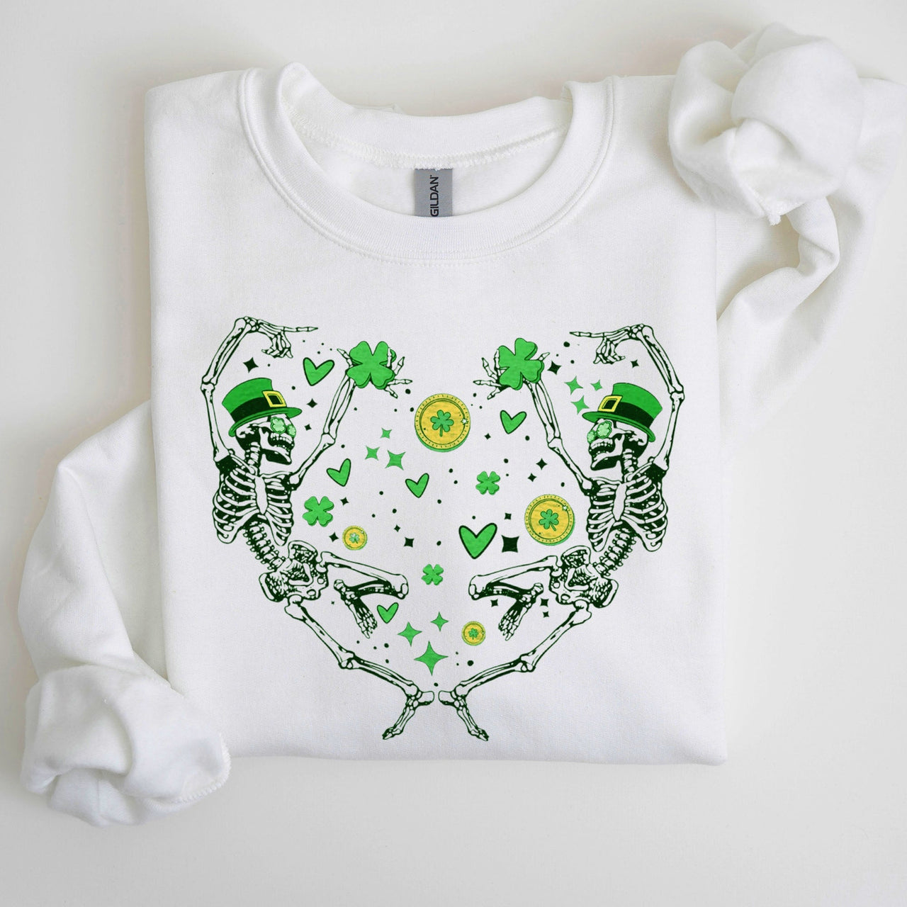Dancing Skeletons Irish Lucky St Patrick's Day Clover Shamrock Charm Premium Sweatshirt