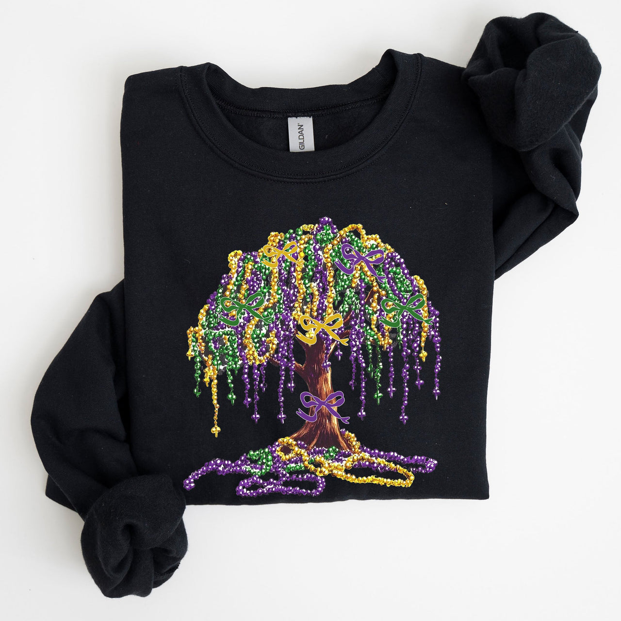 Mardi Gras Bead Tree Coquette Carnival Fleur de Lis Fat Tuesday Parade Sweatshirt