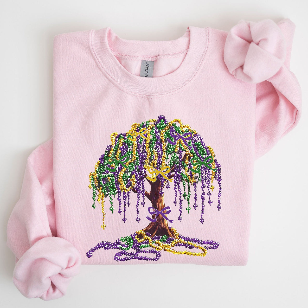 Mardi Gras Bead Tree Coquette Carnival Fleur de Lis Fat Tuesday Parade Sweatshirt