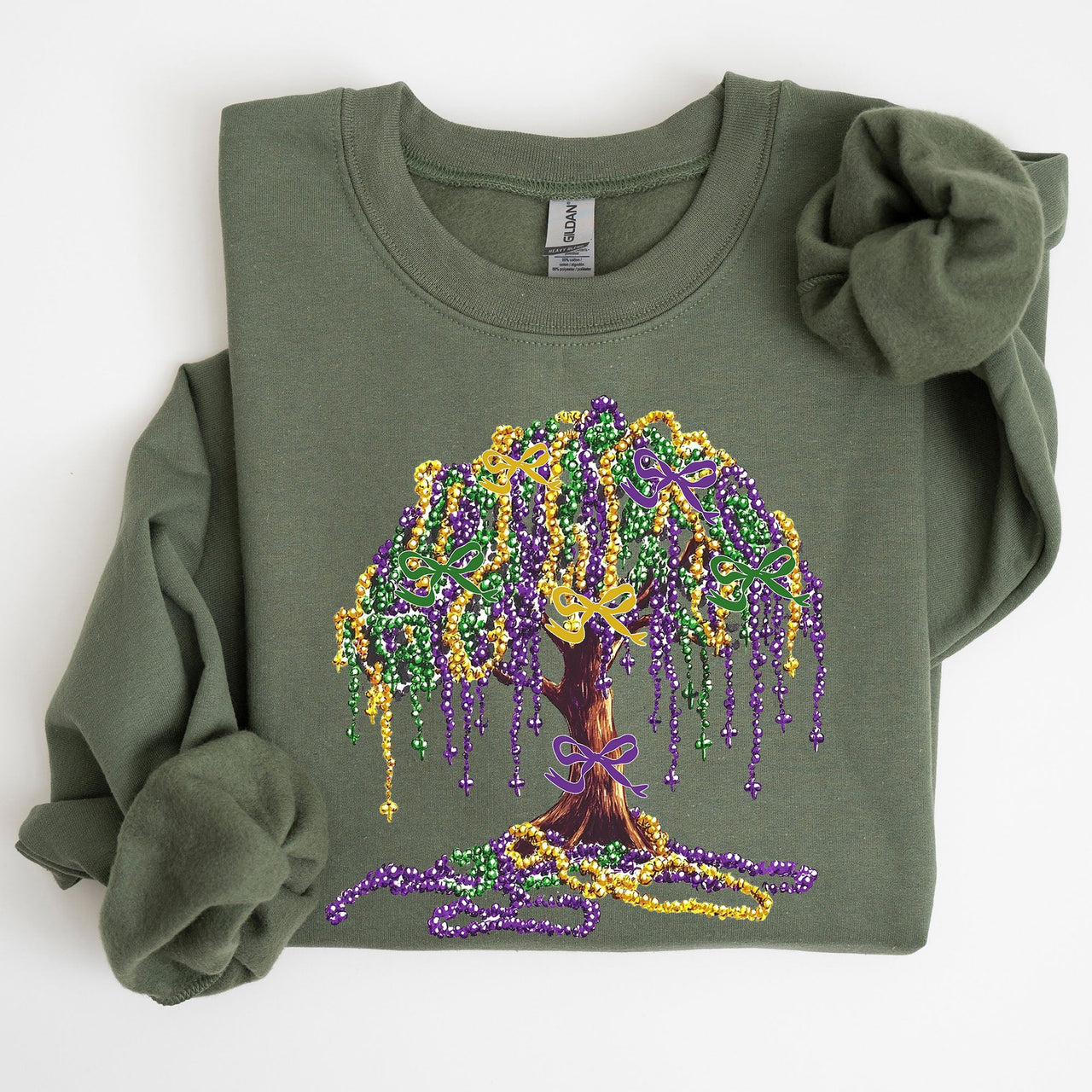 Mardi Gras Bead Tree Coquette Carnival Fleur de Lis Fat Tuesday Parade Sweatshirt