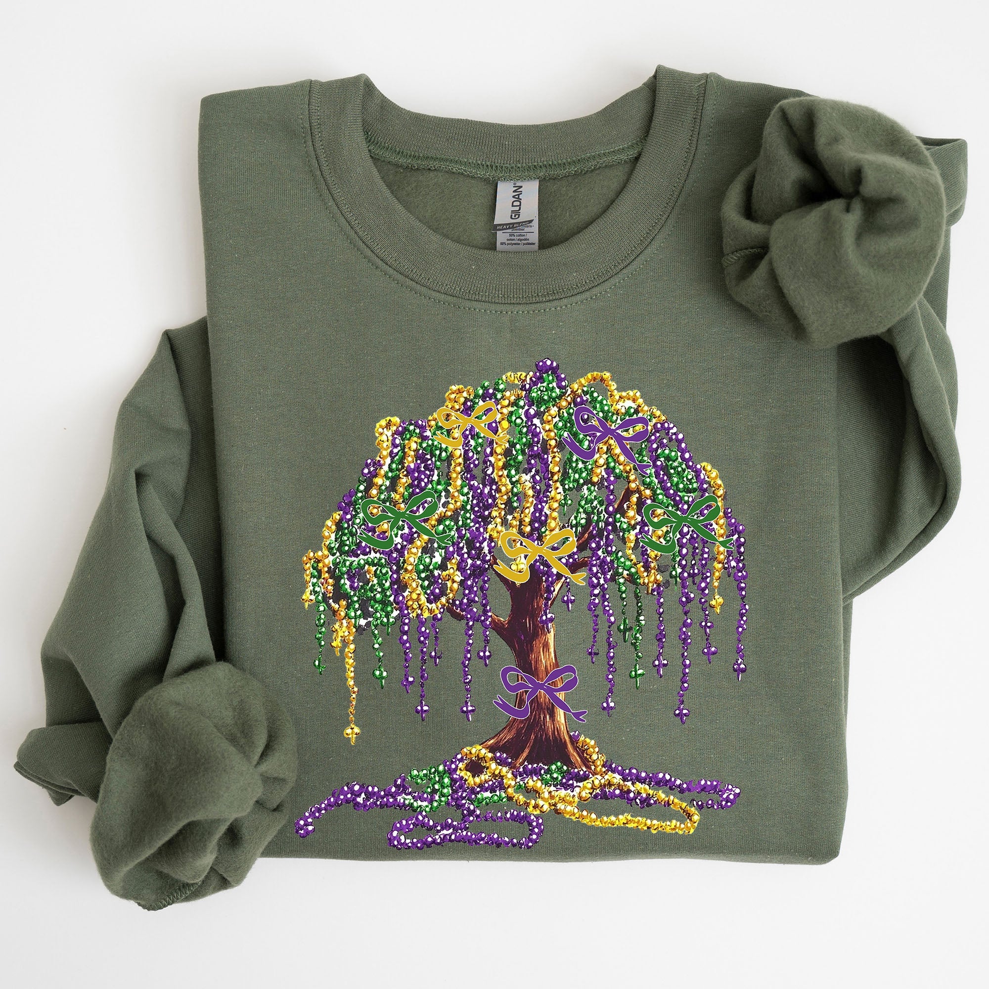 Mardi Gras Bead Tree Coquette Carnival Fleur de Lis Fat Tuesday Parade Sweatshirt