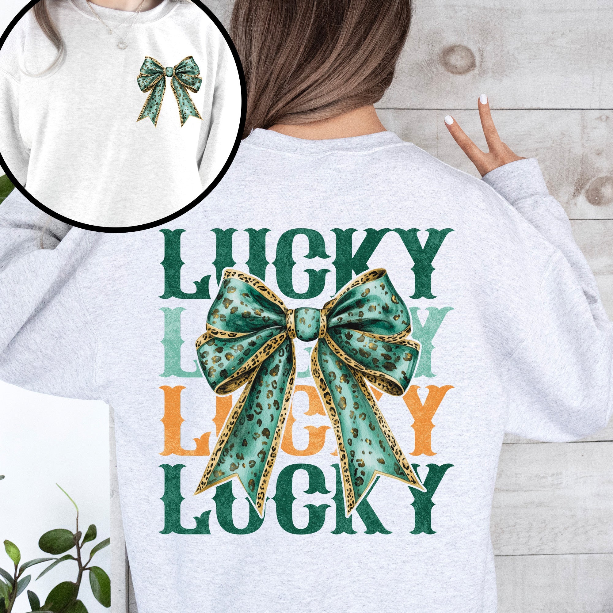 Lucky St Patrick's Day Clover Shamrock Front And Back Graphic Lucky Charm Sweatshirt