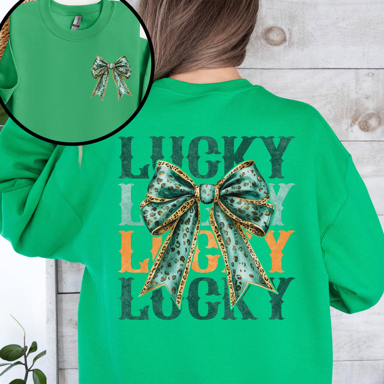 Lucky St Patrick's Day Clover Shamrock Front And Back Graphic Lucky Charm Sweatshirt