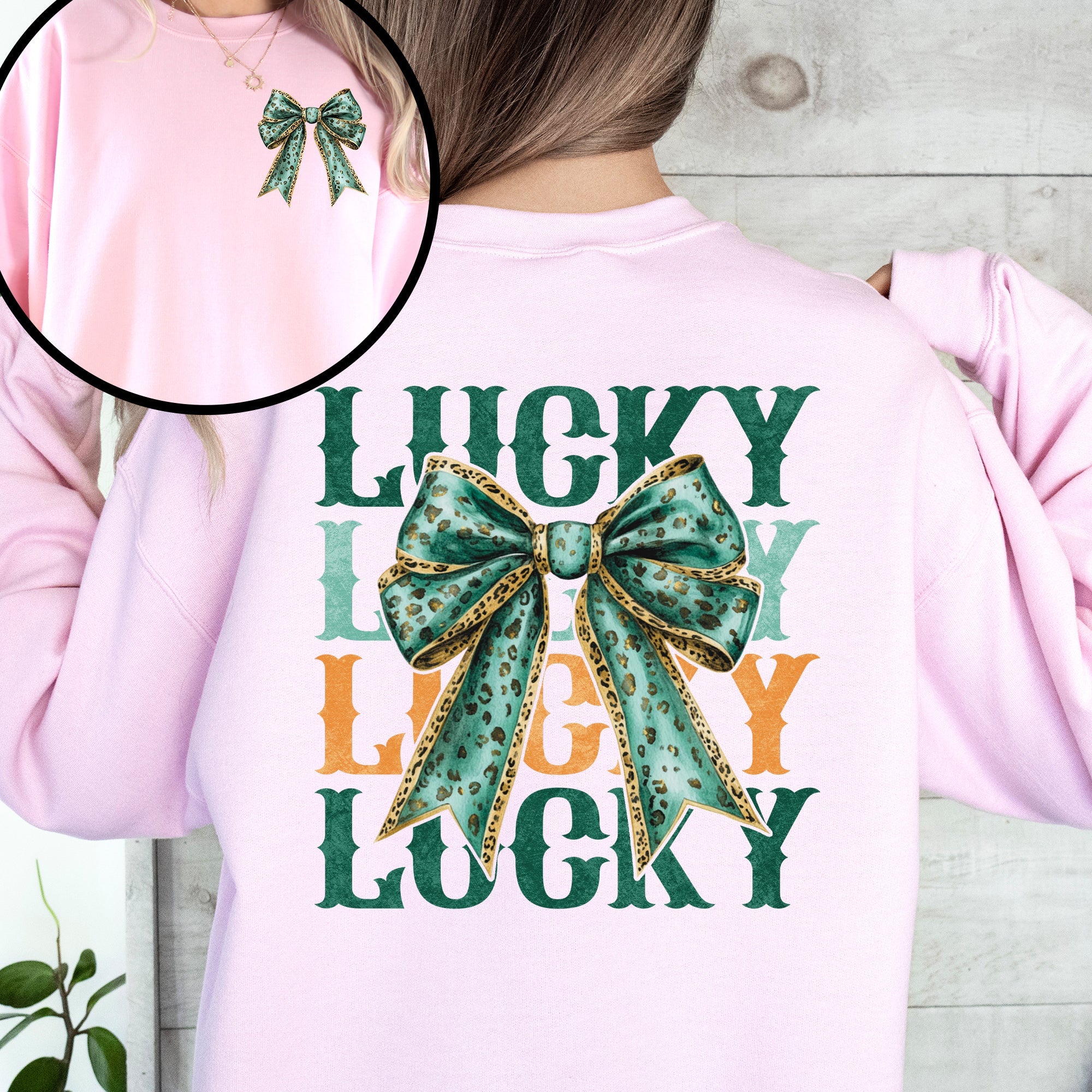 Lucky St Patrick's Day Clover Shamrock Front And Back Graphic Lucky Charm Sweatshirt