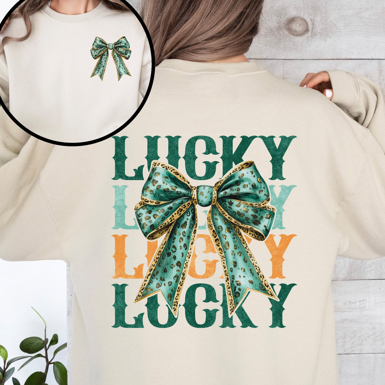 Lucky St Patrick's Day Clover Shamrock Front And Back Graphic Lucky Charm Sweatshirt