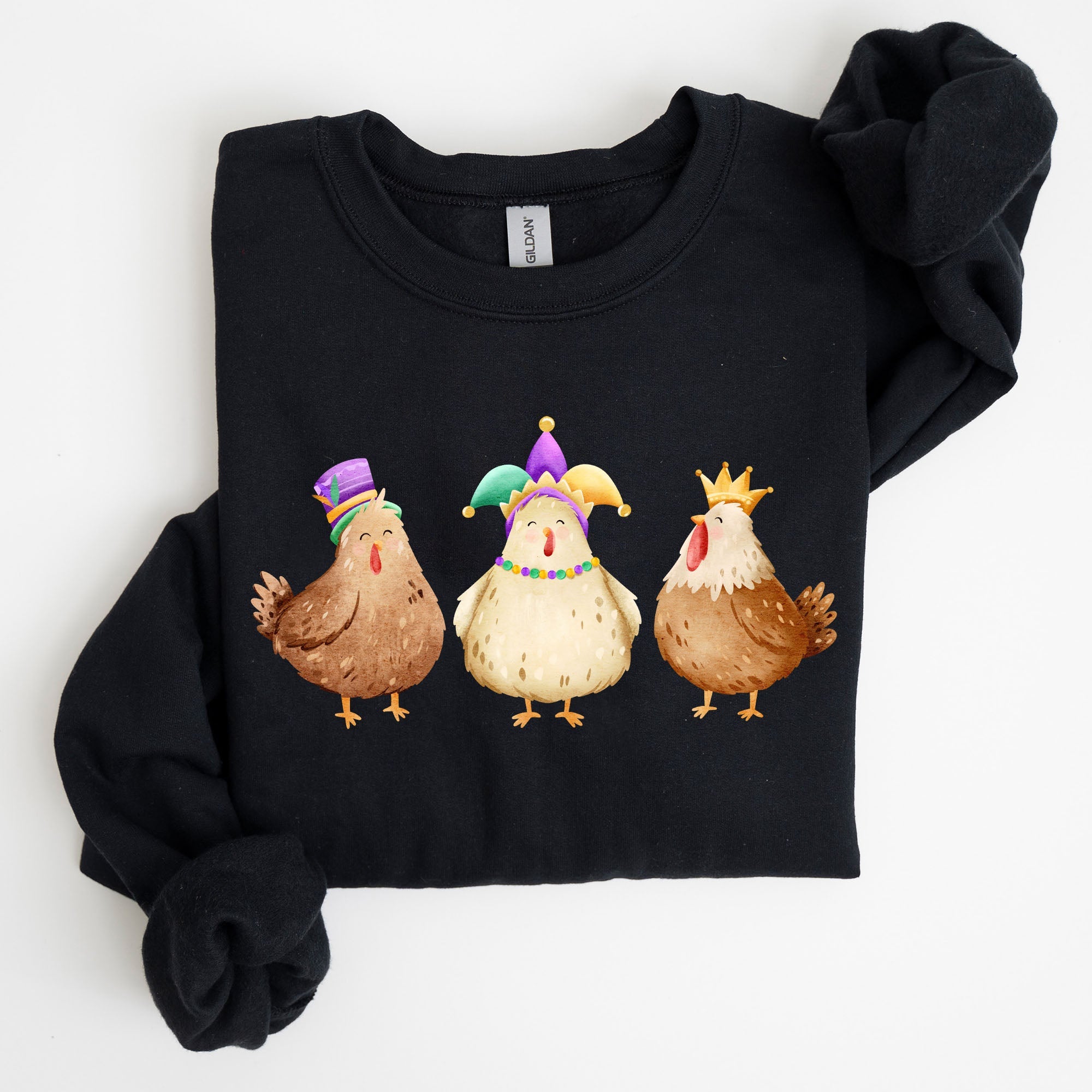 Mardi Gras Chickens Farm Carnival Fleur De Lis Fat Tuesday Parade Festival Sweatshirt