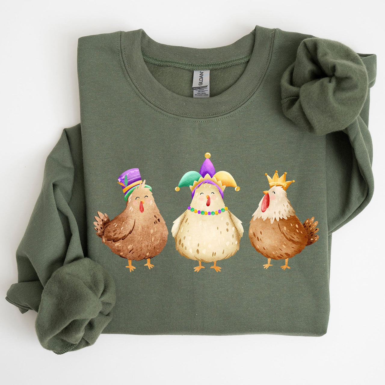 Mardi Gras Chickens Farm Carnival Fleur De Lis Fat Tuesday Parade Festival Sweatshirt