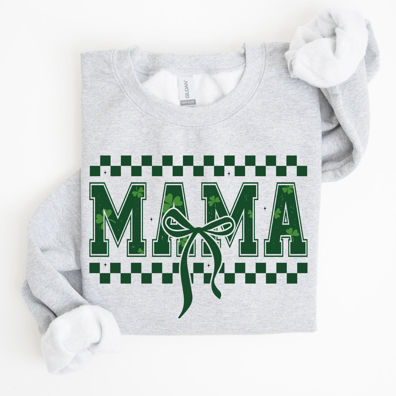 Checkered Mama Vintage St Paddy's Day Bow Clover Shamrock Lucky Irish Lucky Charm Sweatshirt