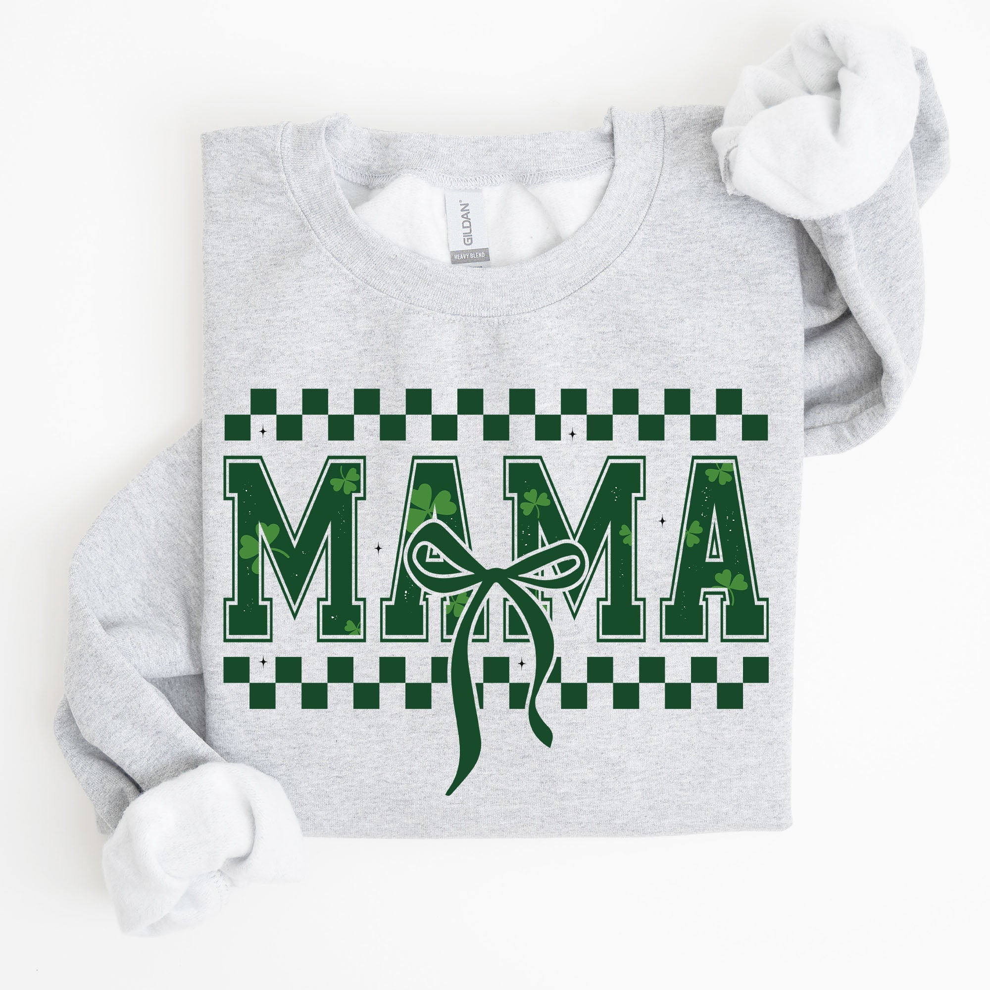 Checkered Mama Vintage St Paddy's Day Bow Clover Shamrock Lucky Irish Lucky Charm Sweatshirt