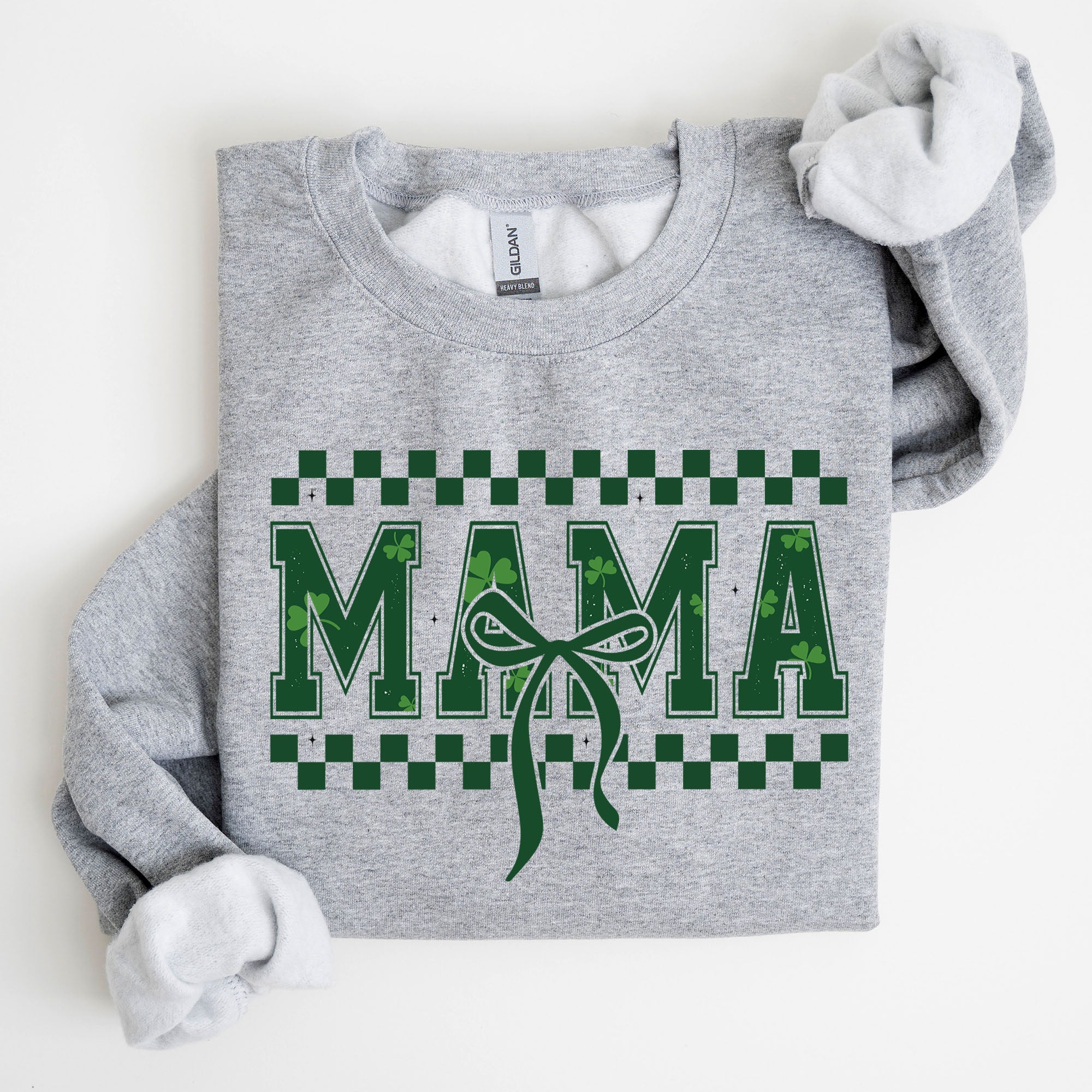 Checkered Mama Vintage St Paddy's Day Bow Clover Shamrock Lucky Irish Lucky Charm Sweatshirt