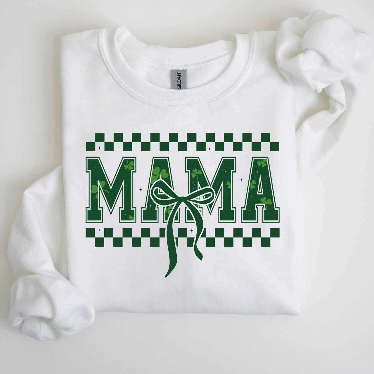 Checkered Mama Vintage St Paddy's Day Bow Clover Shamrock Lucky Irish Lucky Charm Sweatshirt