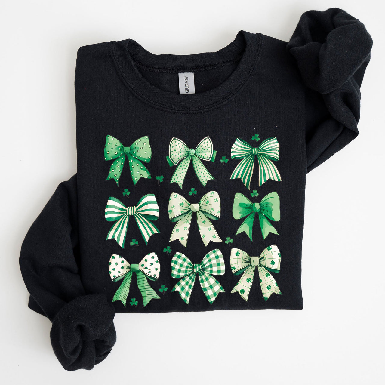 St. Paddy's Day Coquette Clover Shamrock Bow Lucky Charm Irish Festive Sweatshirt