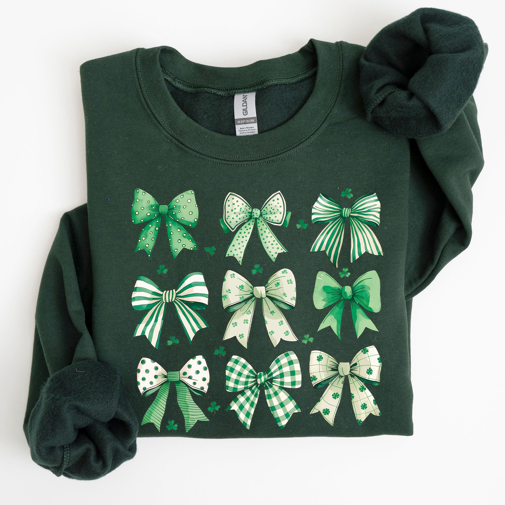 St. Paddy's Day Coquette Clover Shamrock Bow Lucky Charm Irish Festive Sweatshirt