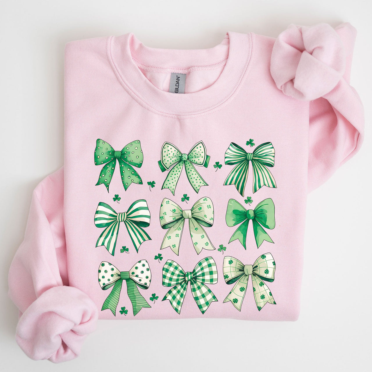 St. Paddy's Day Coquette Clover Shamrock Bow Lucky Charm Irish Festive Sweatshirt
