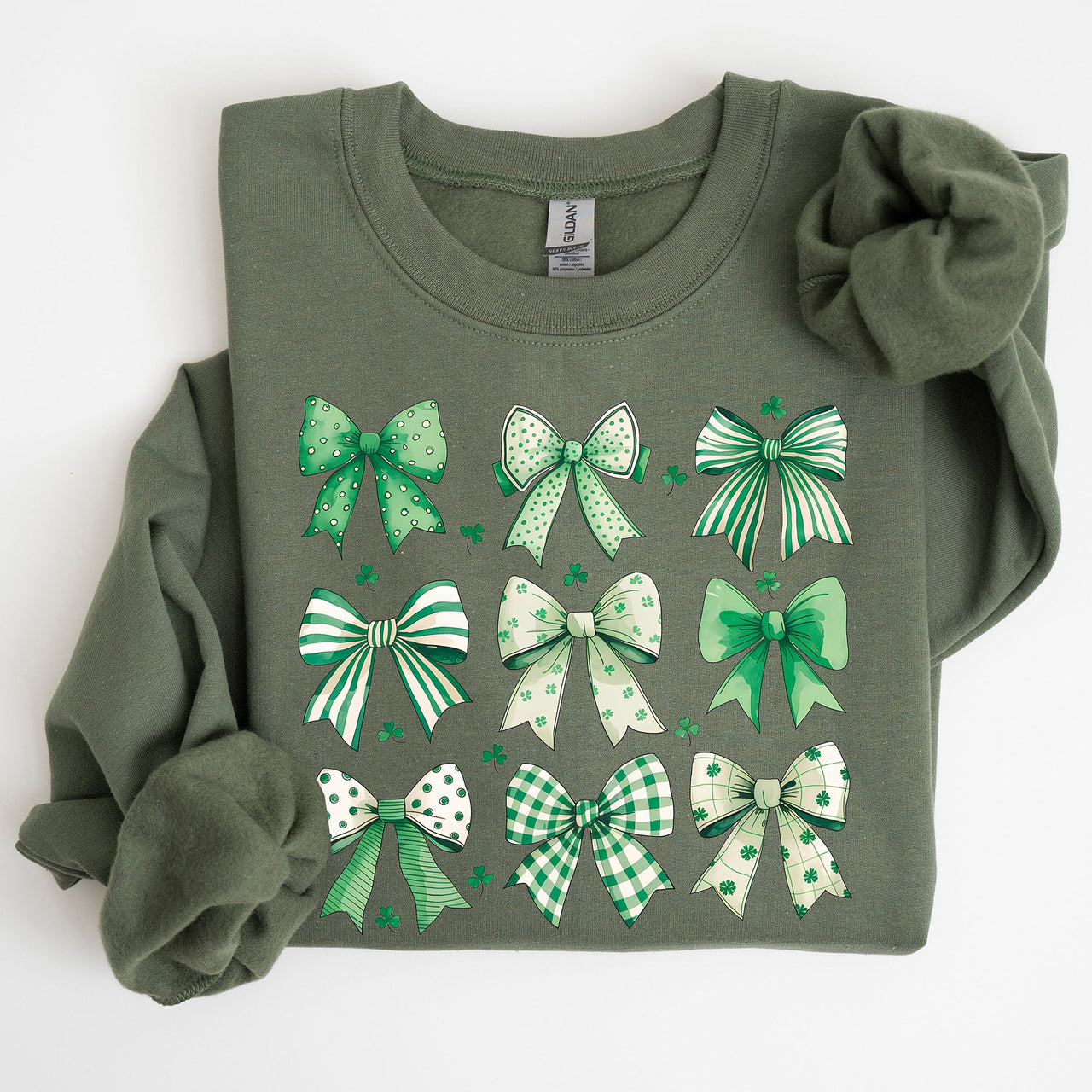 St. Paddy's Day Coquette Clover Shamrock Bow Lucky Charm Irish Festive Sweatshirt