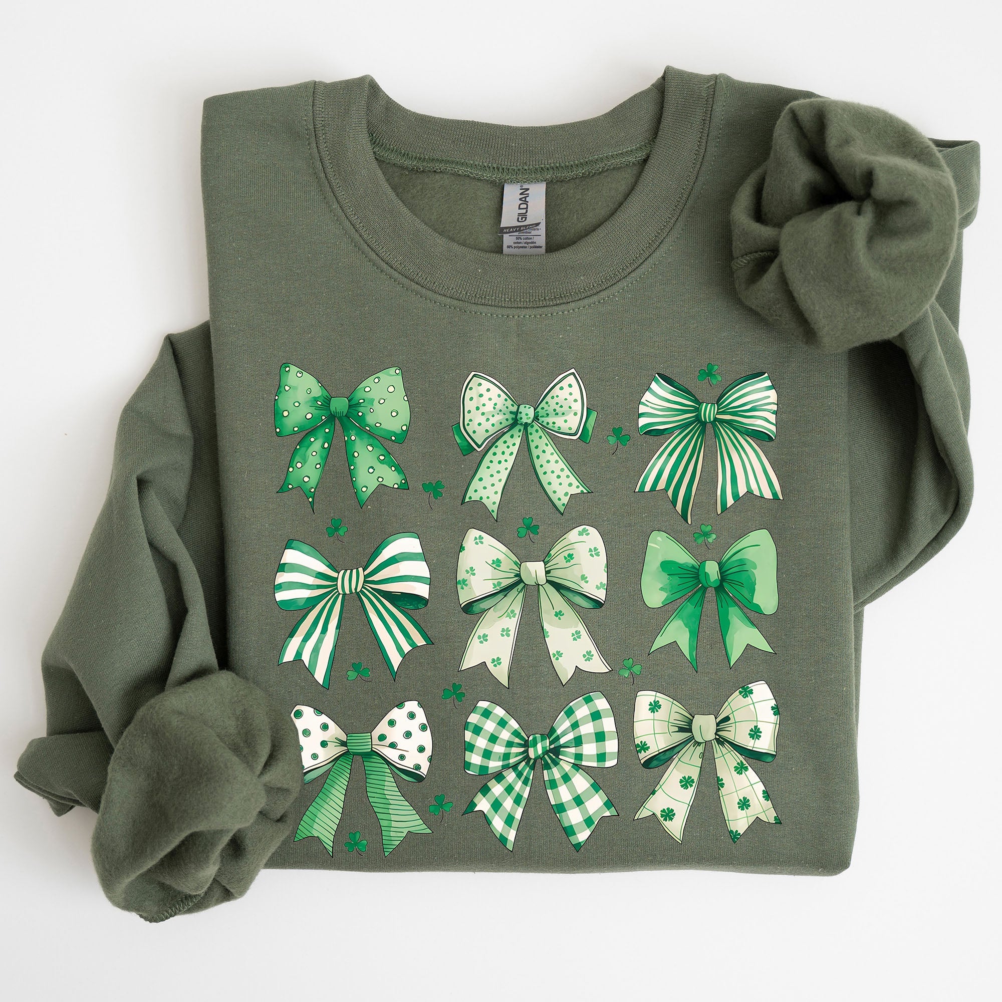 St. Paddy's Day Coquette Clover Shamrock Bow Lucky Charm Irish Festive Sweatshirt