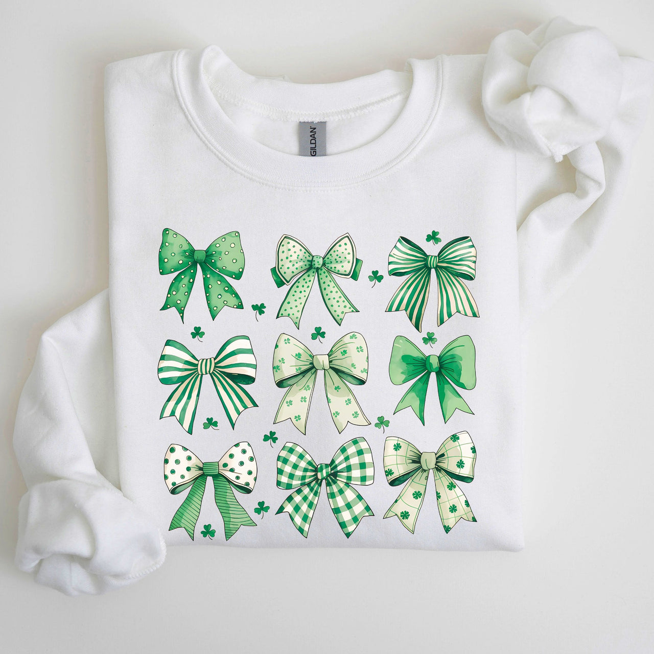St. Paddy's Day Coquette Clover Shamrock Bow Lucky Charm Irish Festive Sweatshirt