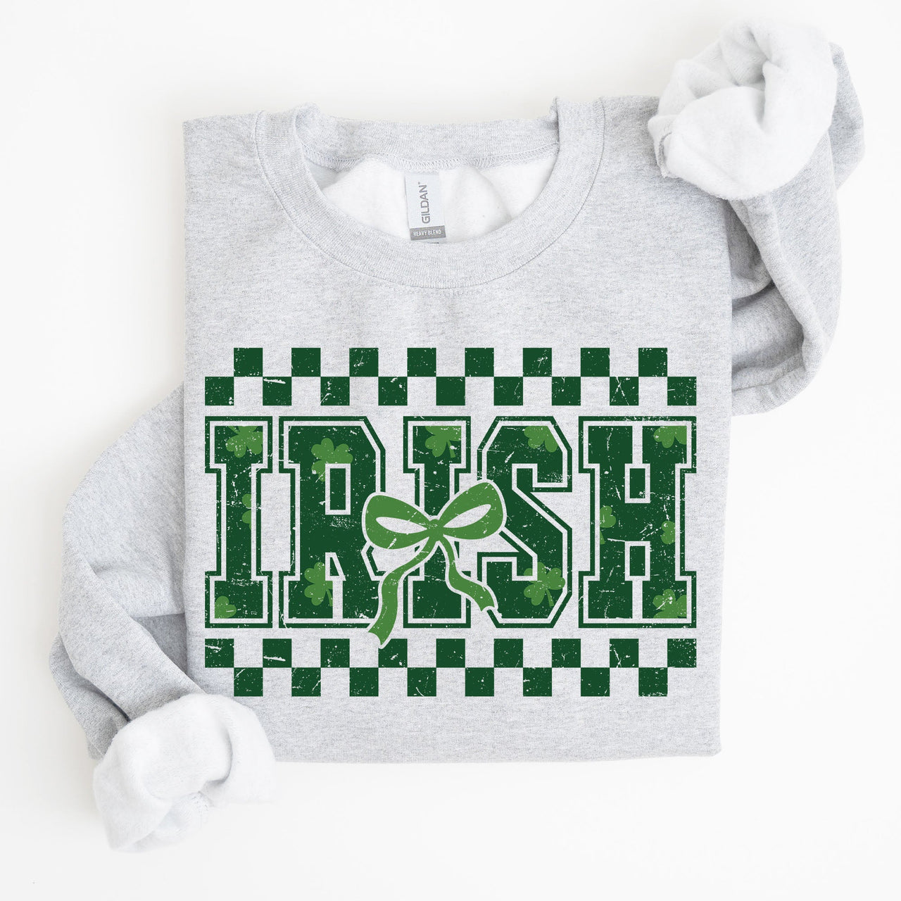 Irish Checkered Retro Shamrock Bow Coquette Lucky Charm St Patrick's Day Sweatshirt