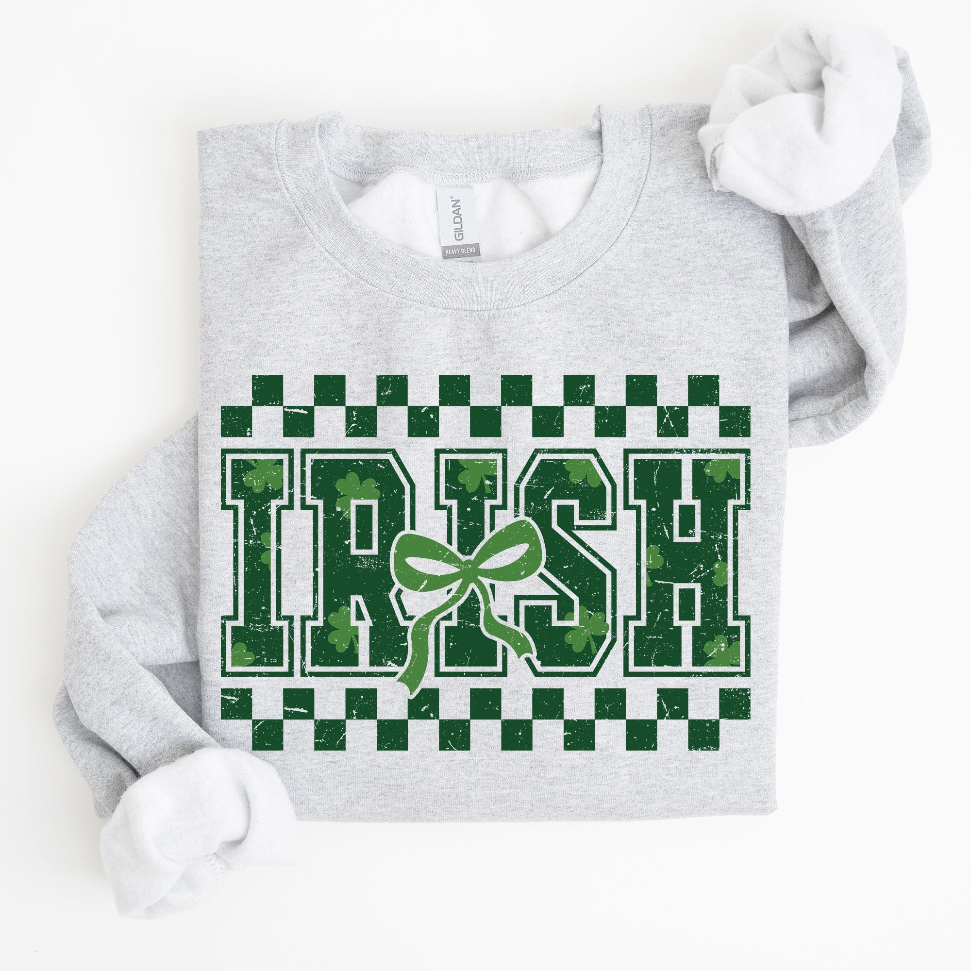 Irish Checkered Retro Shamrock Bow Coquette Lucky Charm St Patrick's Day Sweatshirt