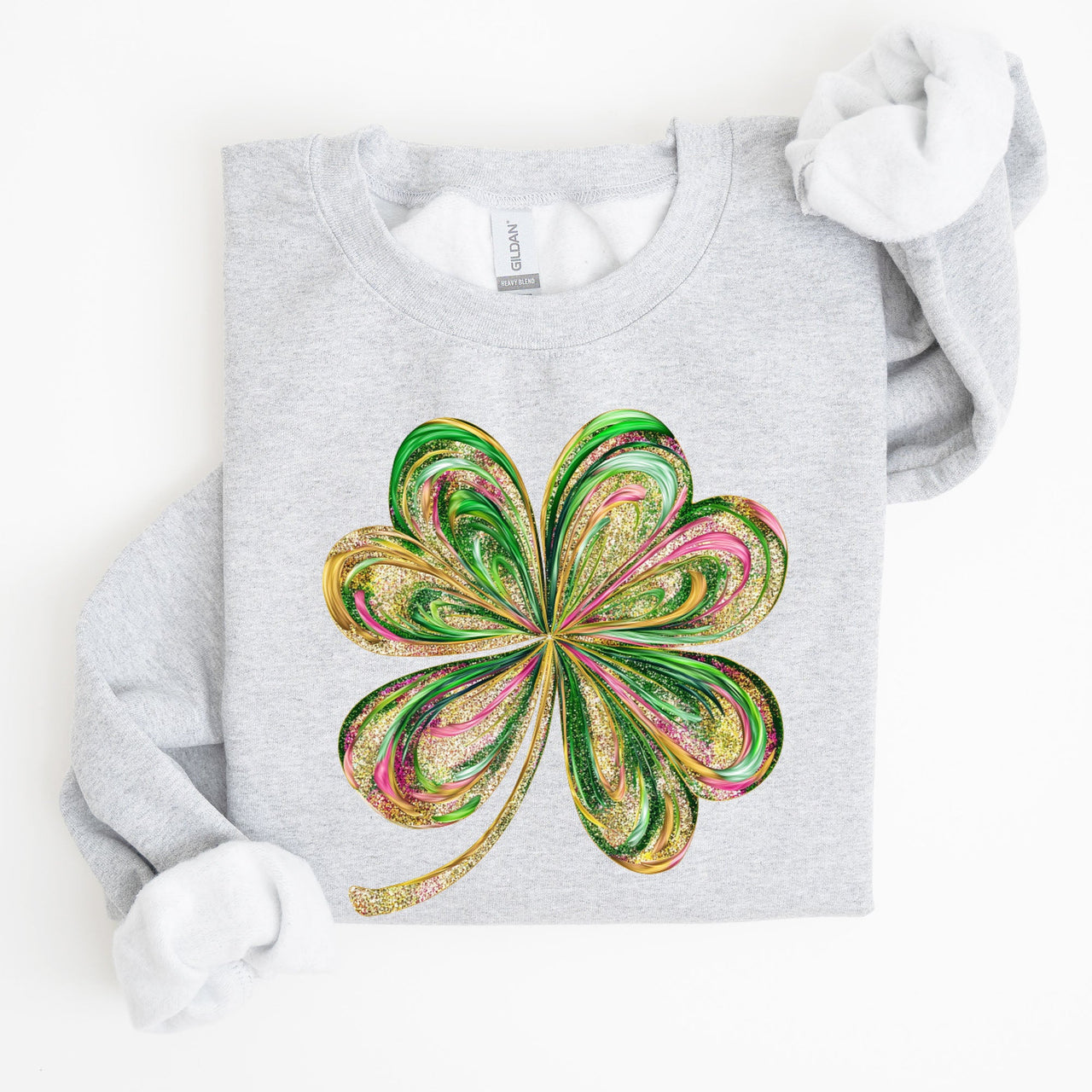 Colorful Shamrock Four Leaf Clover Sequin Style Lucky Irish Retro St Patrick's Day Sweatshirt