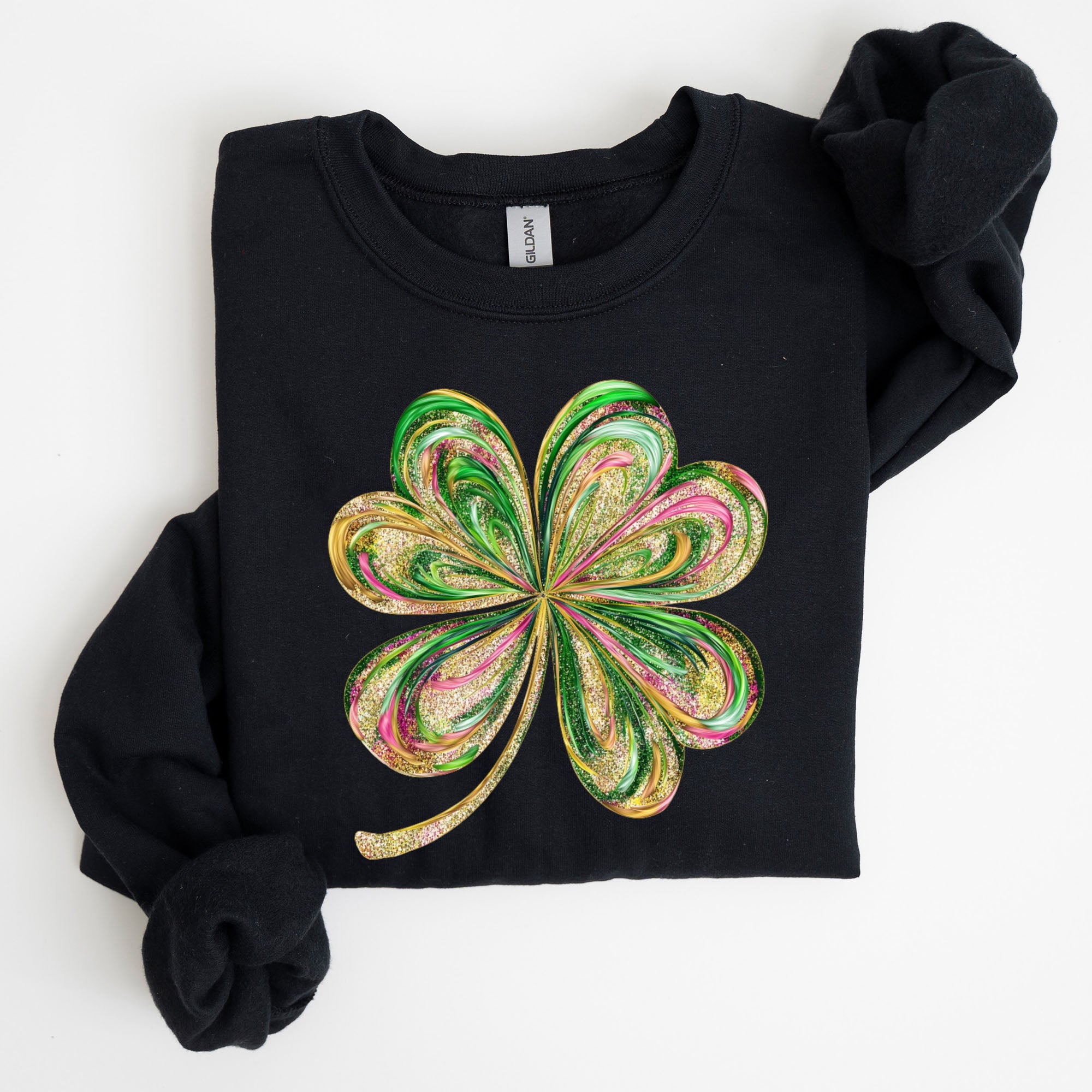 Colorful Shamrock Four Leaf Clover Sequin Style Lucky Irish Retro St Patrick's Day Sweatshirt