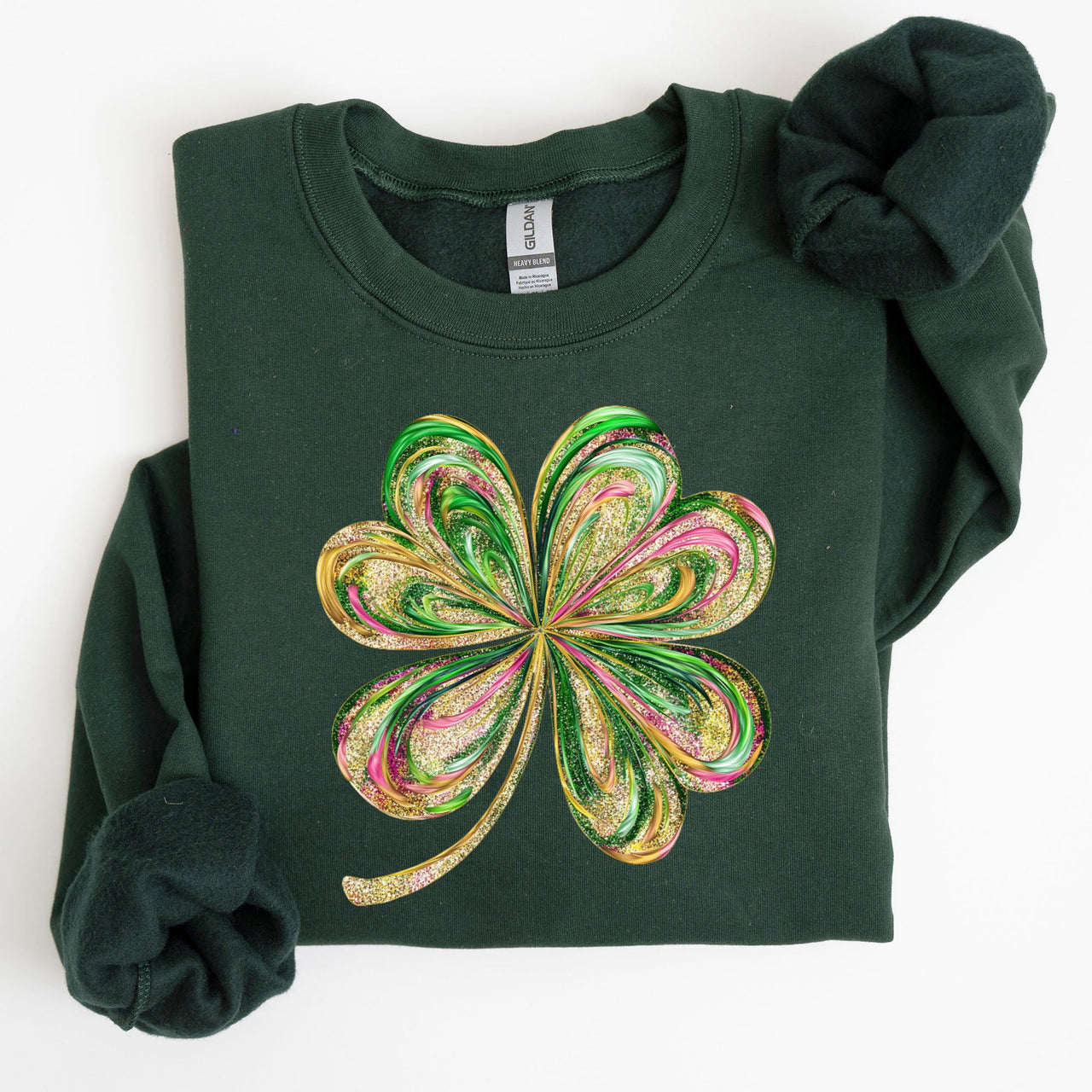 Colorful Shamrock Four Leaf Clover Sequin Style Lucky Irish Retro St Patrick's Day Sweatshirt