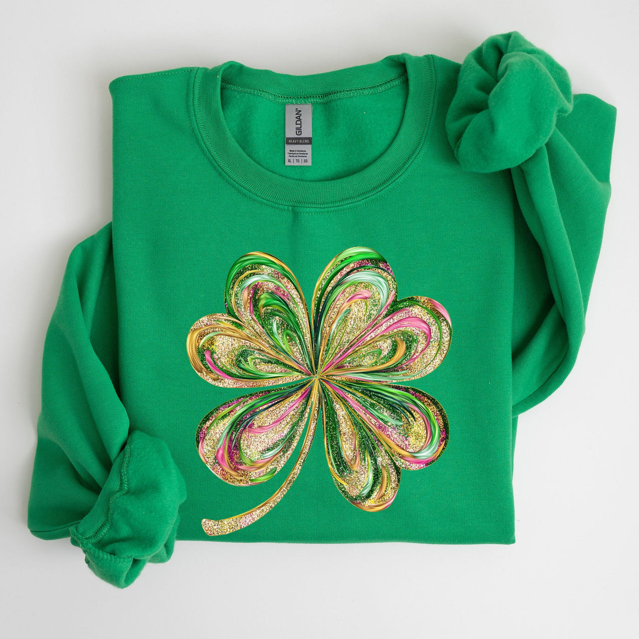 Colorful Shamrock Four Leaf Clover Sequin Style Lucky Irish Retro St Patrick's Day Sweatshirt