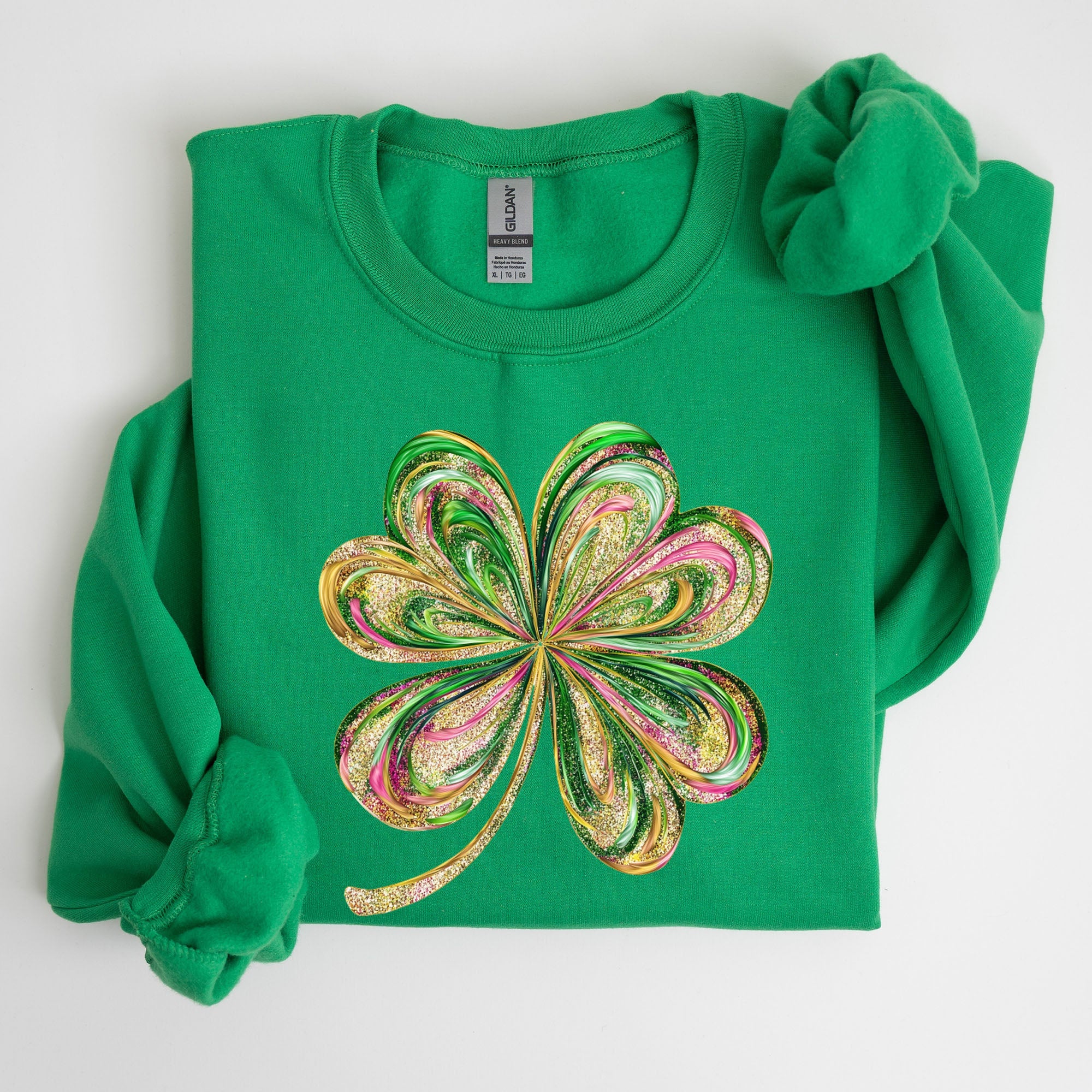 Colorful Shamrock Four Leaf Clover Sequin Style Lucky Irish Retro St Patrick's Day Sweatshirt