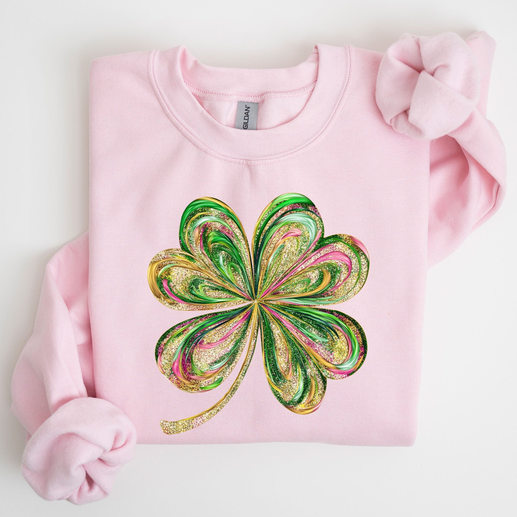 Colorful Shamrock Four Leaf Clover Sequin Style Lucky Irish Retro St Patrick's Day Sweatshirt