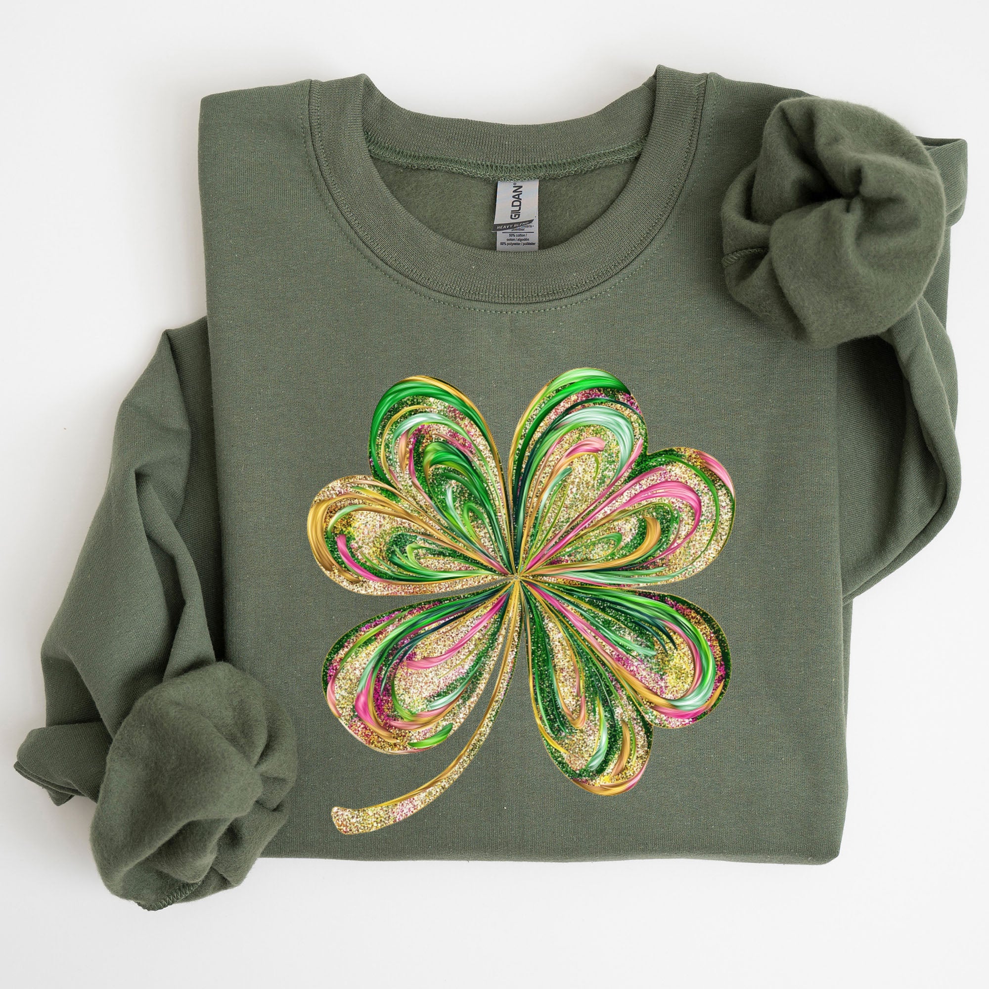 Colorful Shamrock Four Leaf Clover Sequin Style Lucky Irish Retro St Patrick's Day Sweatshirt