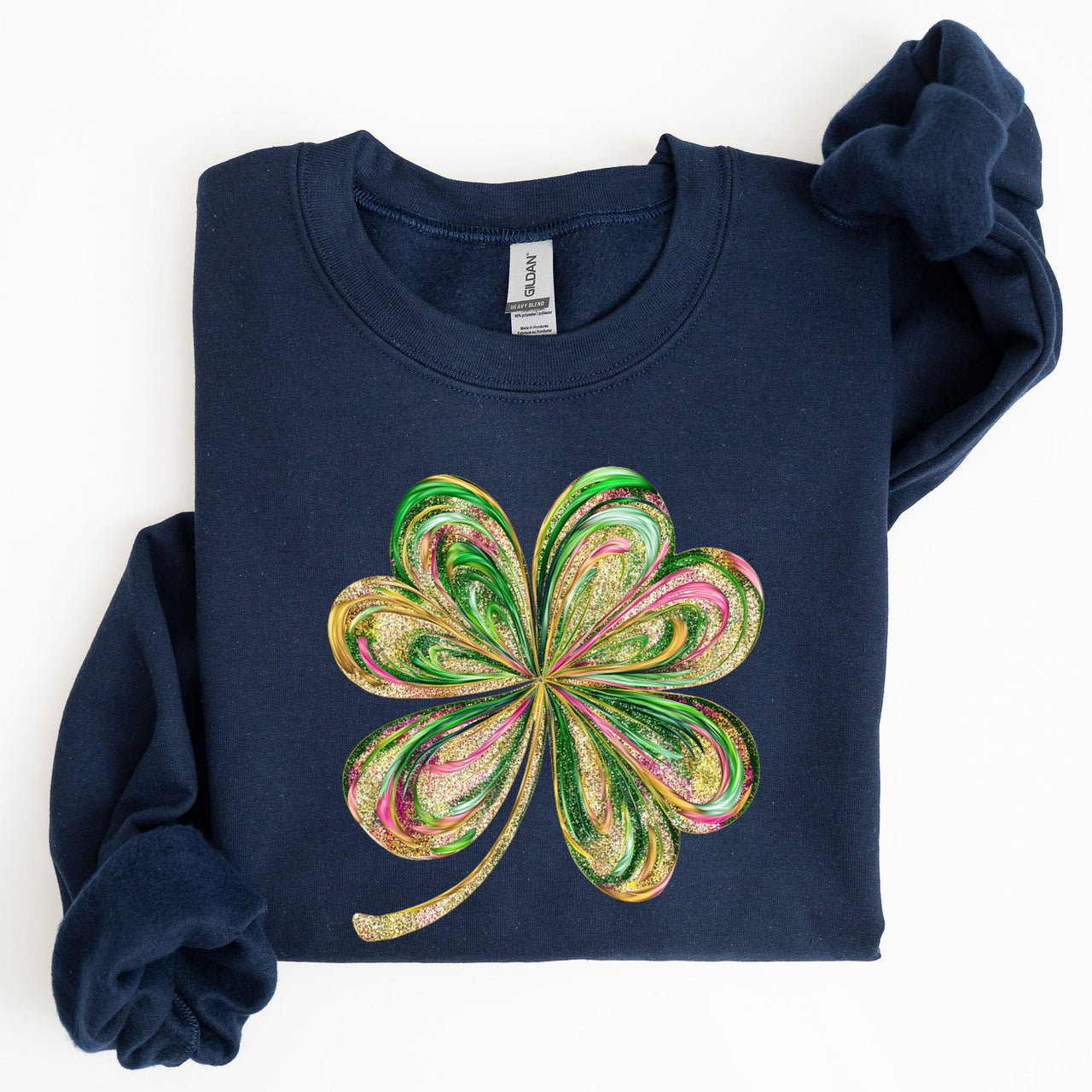 Colorful Shamrock Four Leaf Clover Sequin Style Lucky Irish Retro St Patrick's Day Sweatshirt