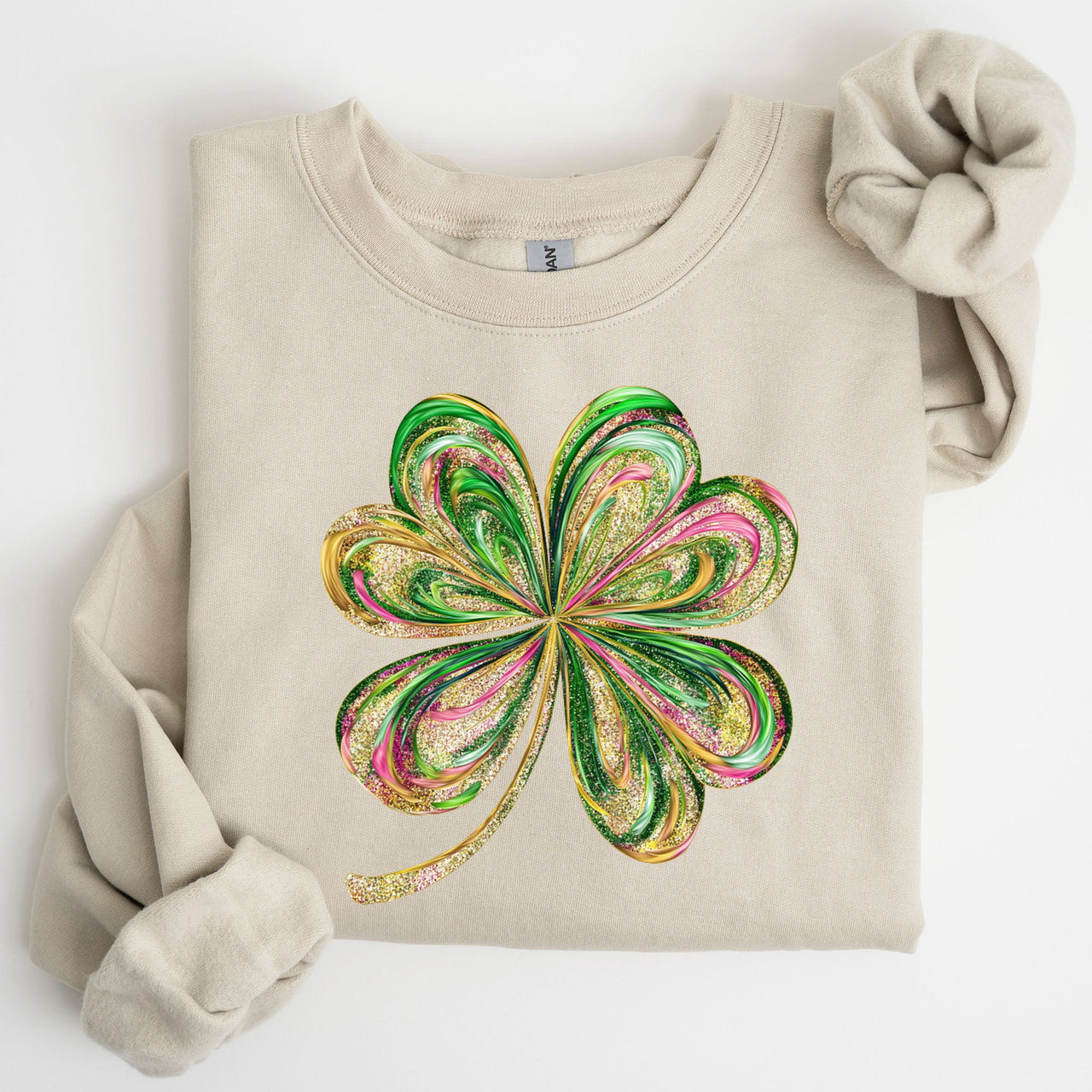 Colorful Shamrock Four Leaf Clover Sequin Style Lucky Irish Retro St Patrick's Day Sweatshirt