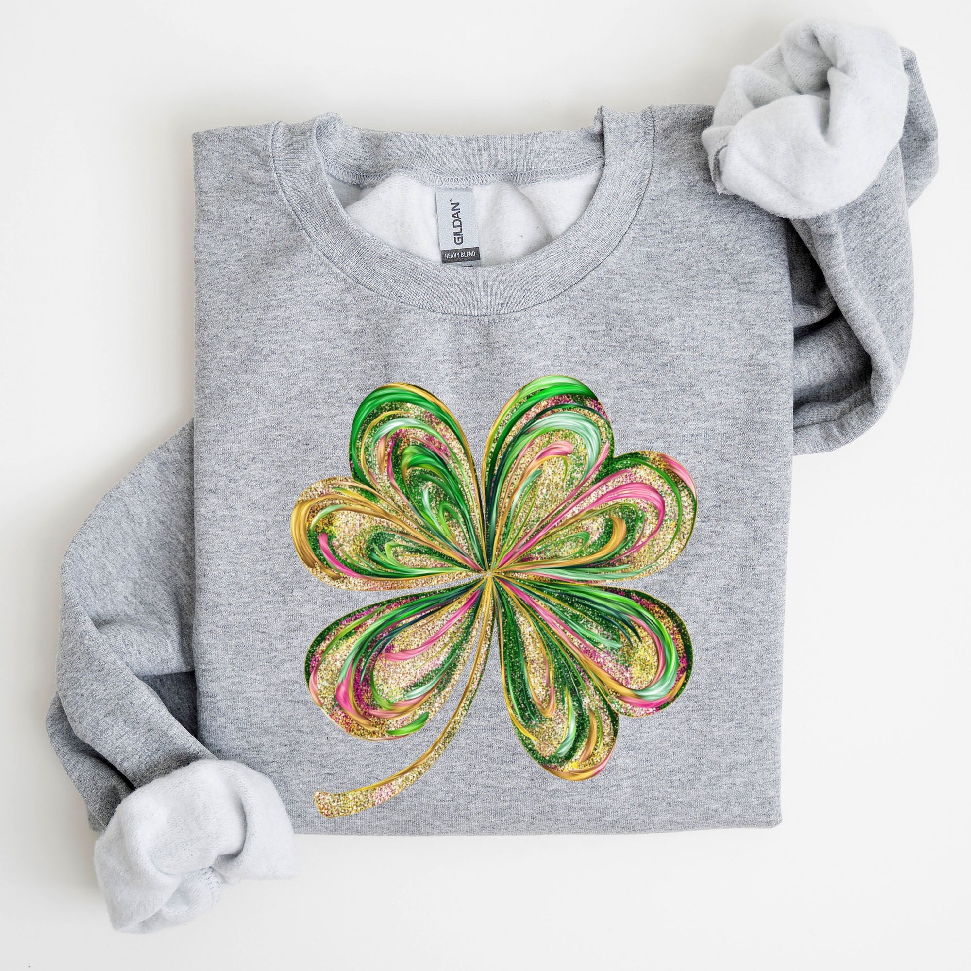 Colorful Shamrock Four Leaf Clover Sequin Style Lucky Irish Retro St Patrick's Day Sweatshirt